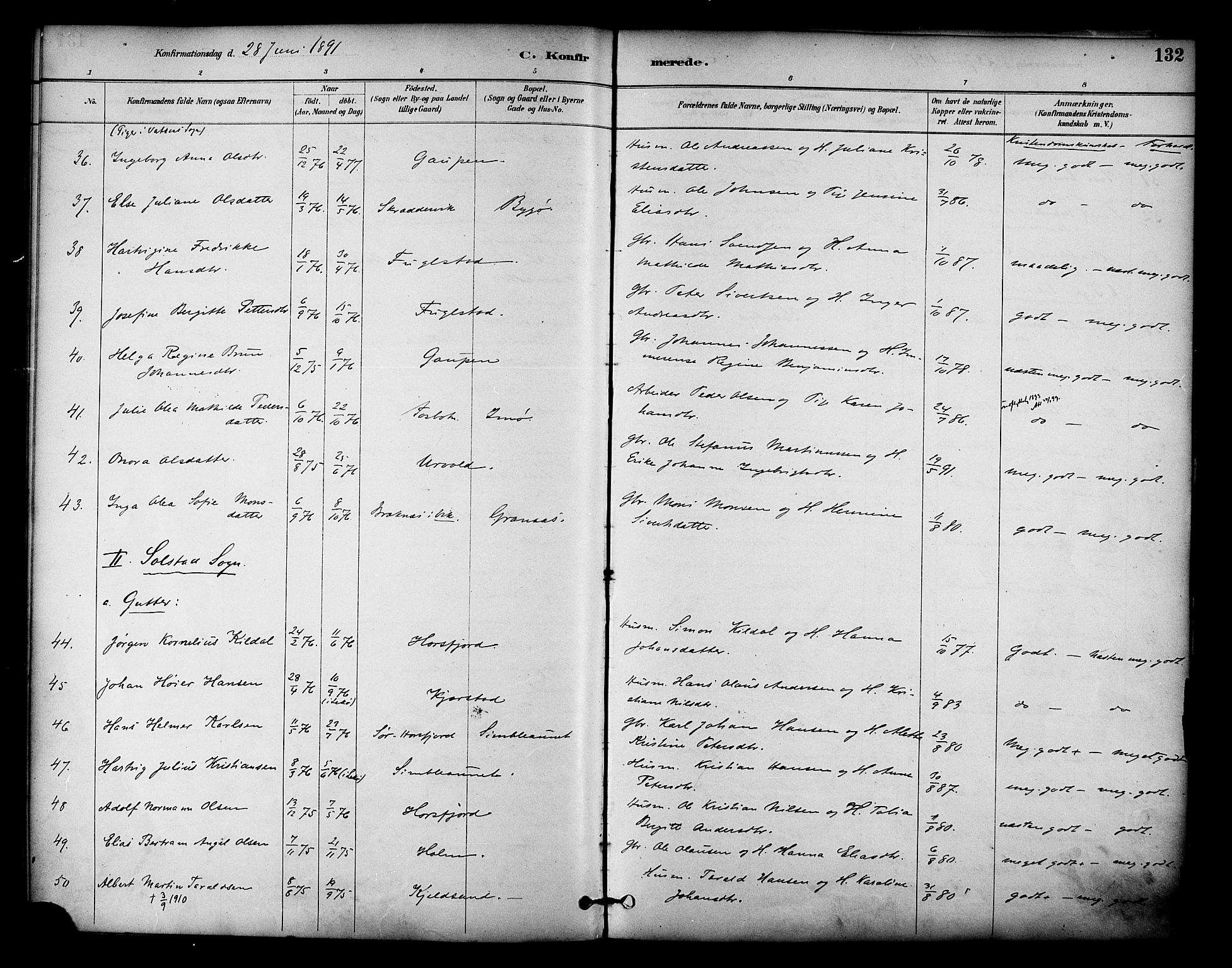 Ministerialprotokoller, klokkerbøker og fødselsregistre - Nordland, AV/SAT-A-1459/810/L0150: Parish register (official) no. 810A10 /1, 1884-1895, p. 132