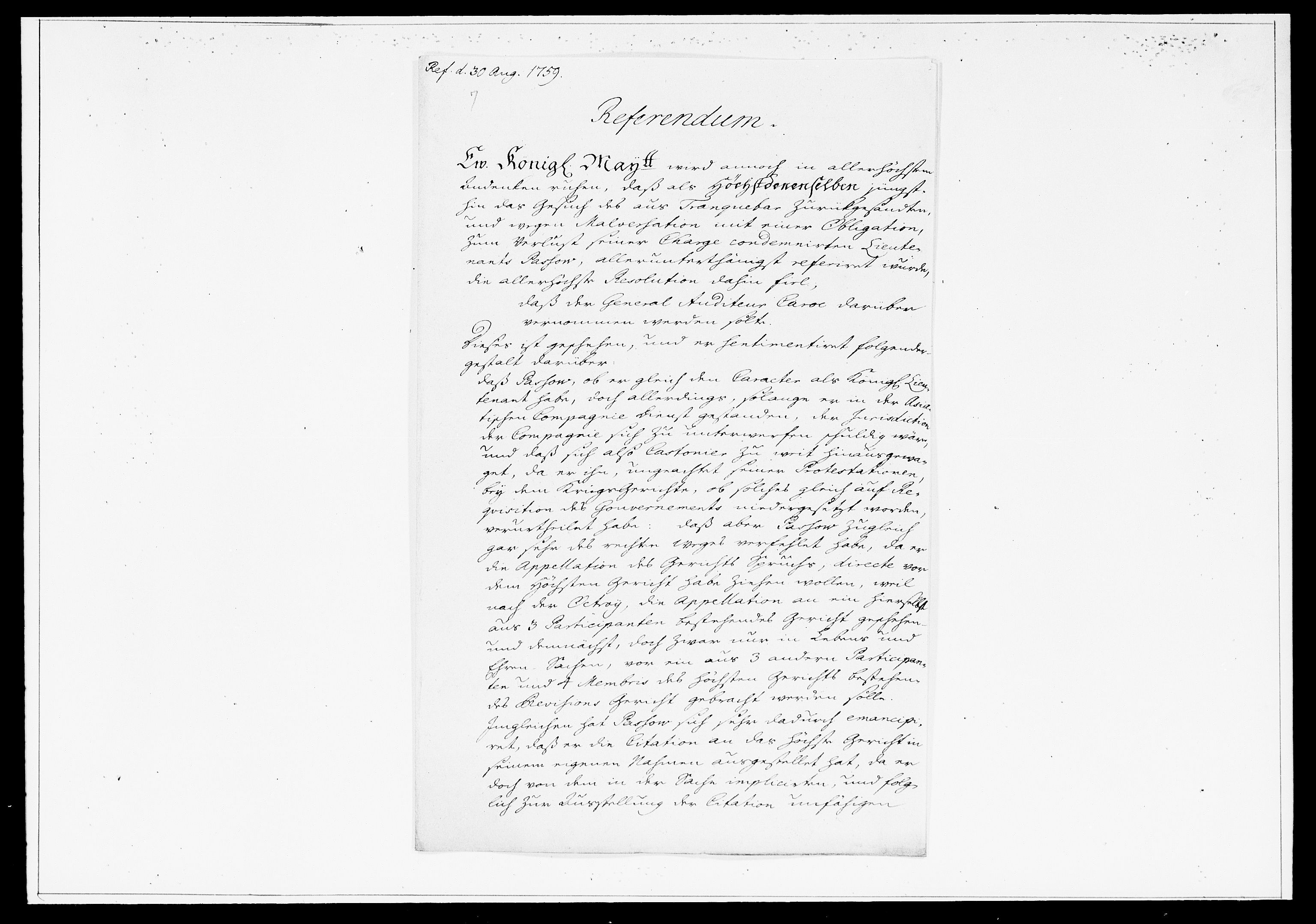 Krigskollegiet, Krigskancelliet, DRA/A-0006/-/1315-1333: Refererede sager, 1759, p. 616