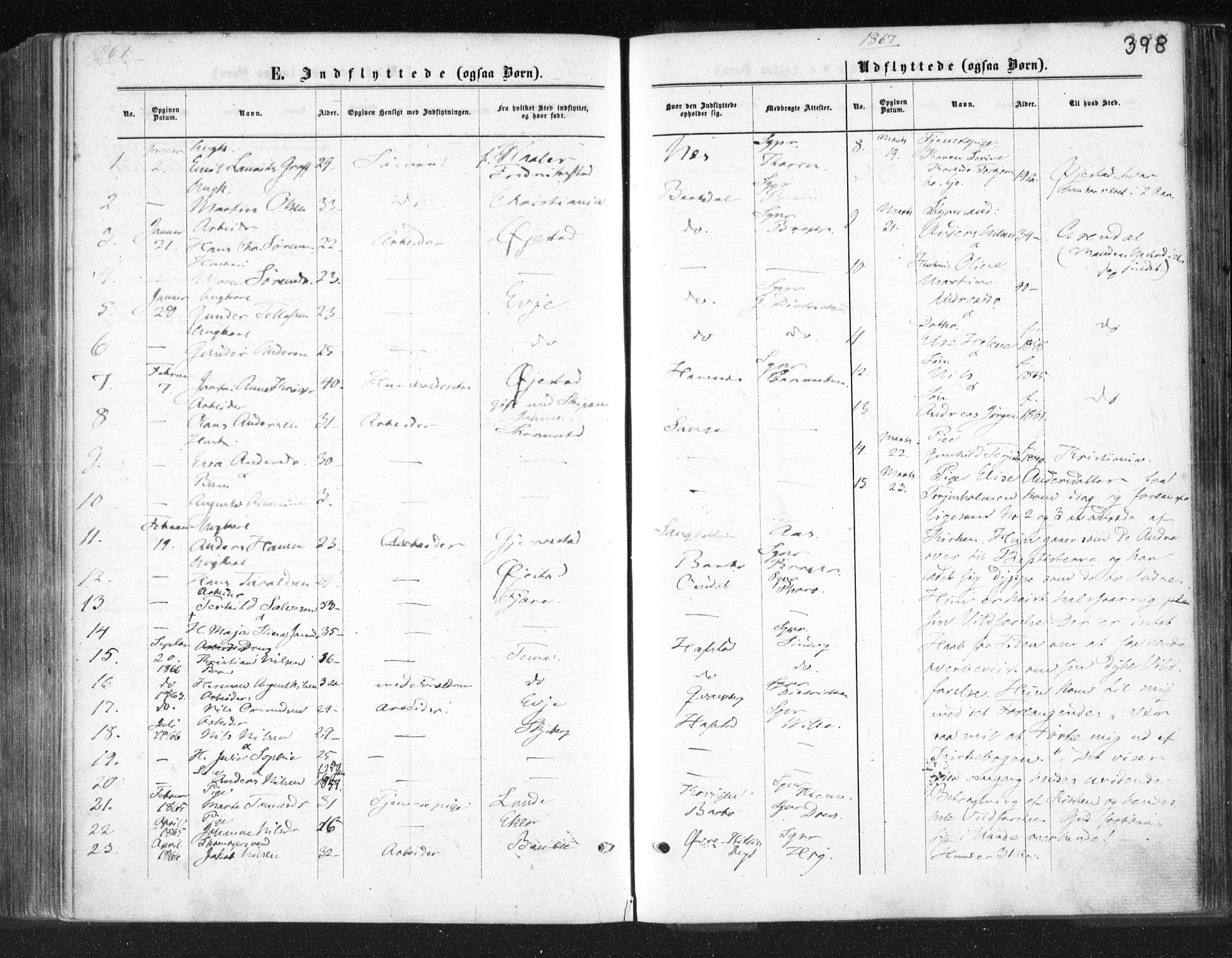 Tromøy sokneprestkontor, SAK/1111-0041/F/Fa/L0007: Parish register (official) no. A 7, 1864-1869, p. 398
