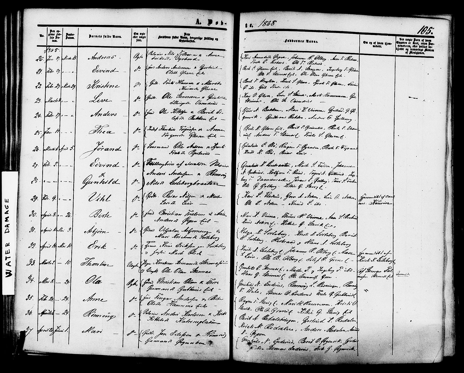 Krødsherad kirkebøker, AV/SAKO-A-19/F/Fa/L0003: Parish register (official) no. 3, 1851-1872, p. 105