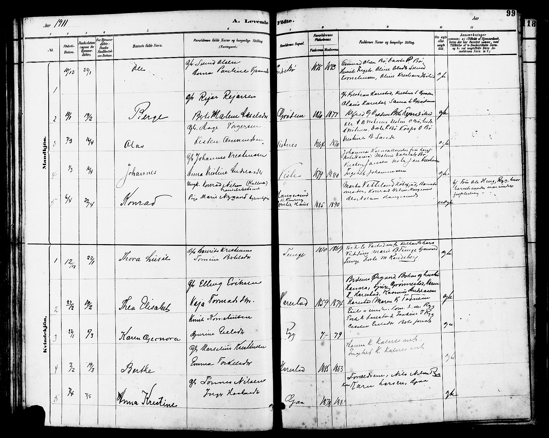 Hetland sokneprestkontor, SAST/A-101826/30/30BB/L0006: Parish register (copy) no. B 6, 1878-1921, p. 99