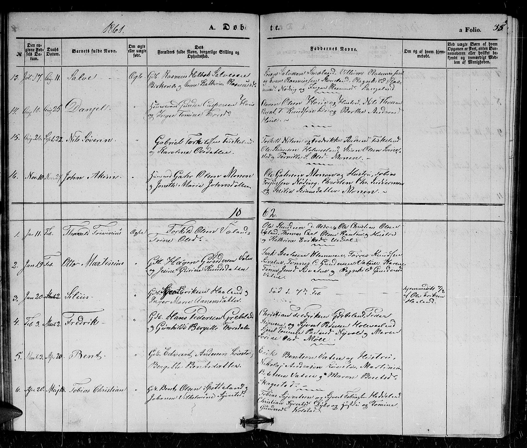 Holum sokneprestkontor, SAK/1111-0022/F/Fb/Fba/L0003: Parish register (copy) no. B 3, 1850-1866, p. 35