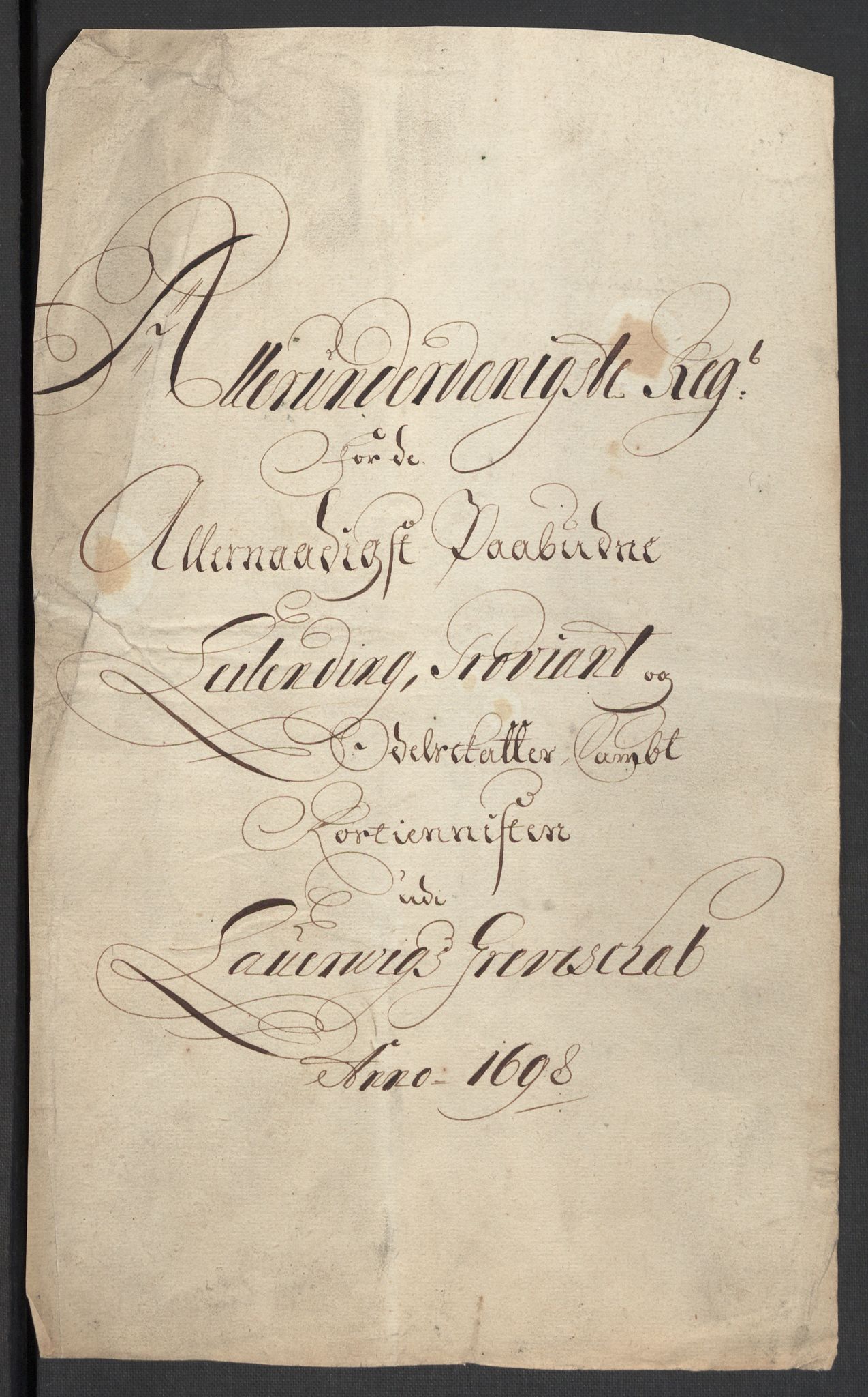 Rentekammeret inntil 1814, Reviderte regnskaper, Fogderegnskap, RA/EA-4092/R33/L1976: Fogderegnskap Larvik grevskap, 1698-1701, p. 18