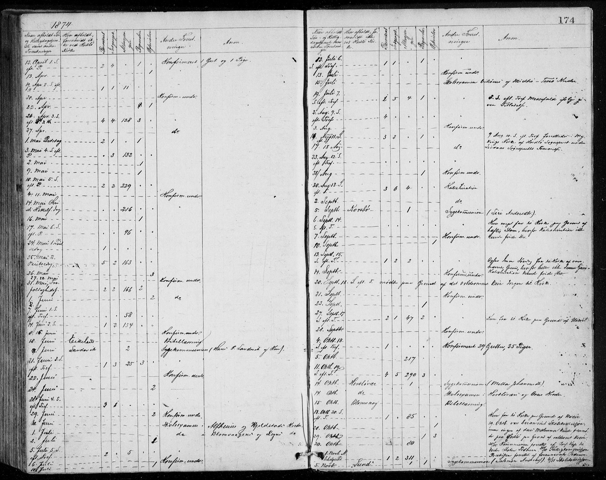 Herdla Sokneprestembete, AV/SAB-A-75701/H/Haa: Parish register (official) no. A 2, 1869-1877, p. 174