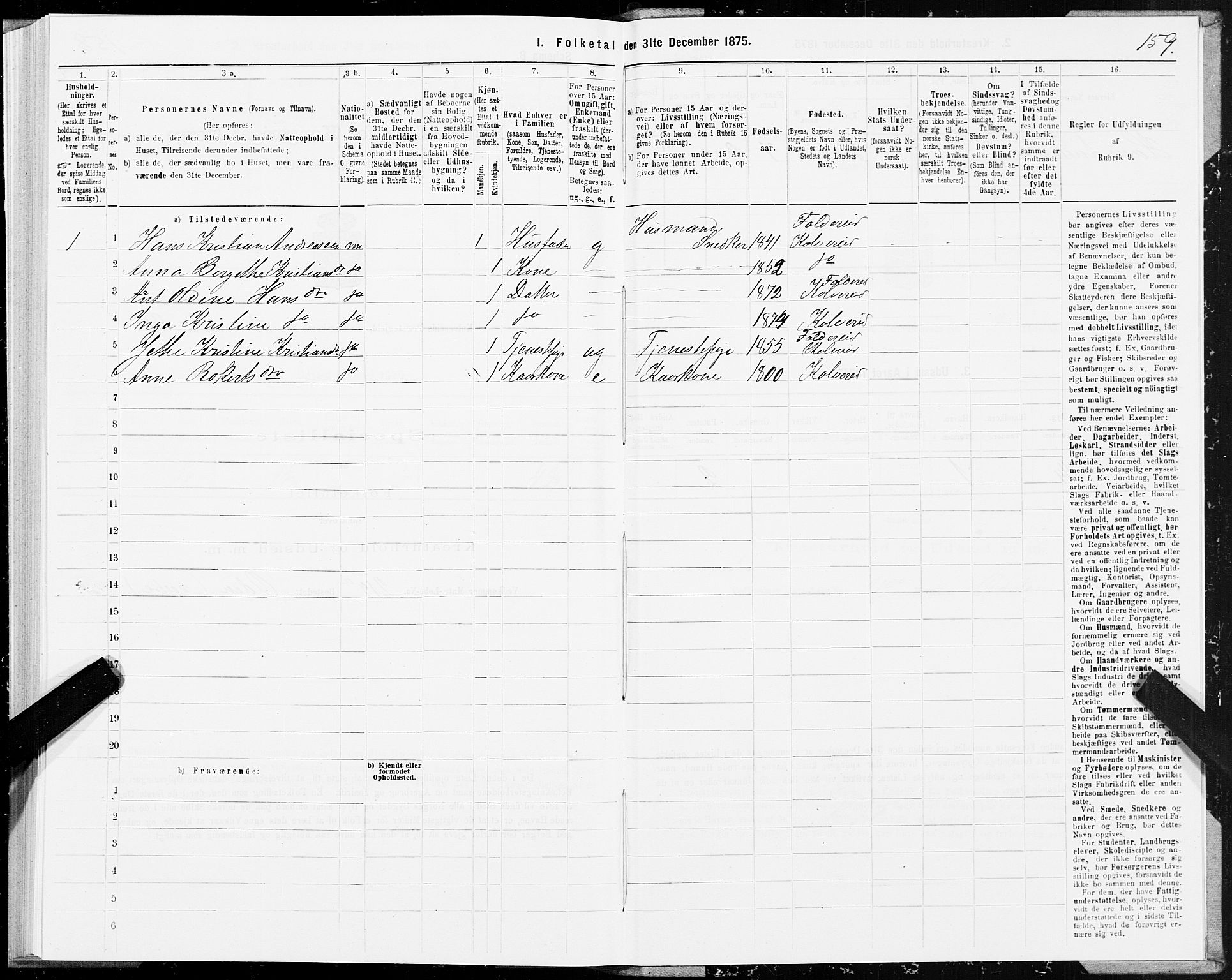 SAT, 1875 census for 1752P Kolvereid, 1875, p. 1159