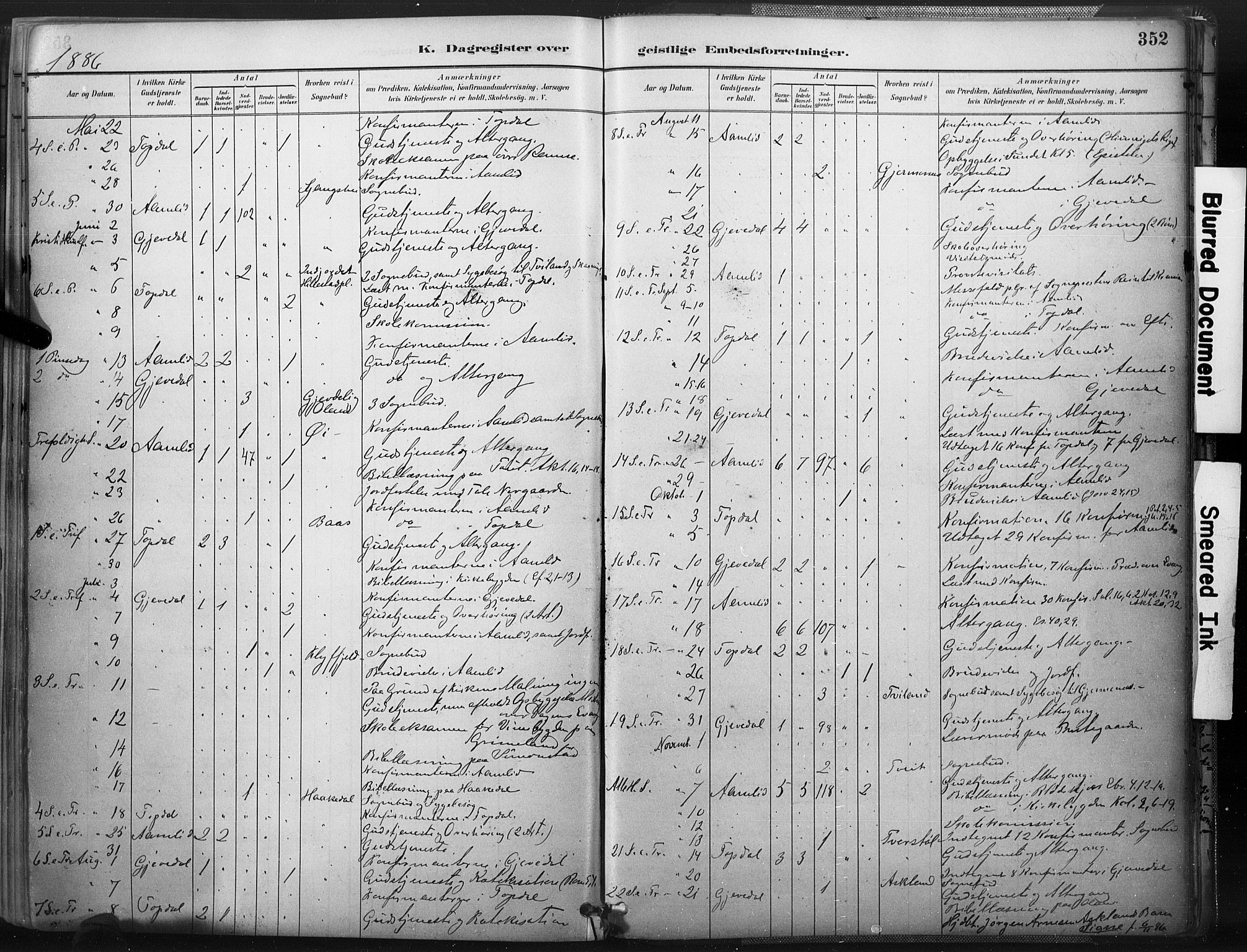 Åmli sokneprestkontor, SAK/1111-0050/F/Fa/Fac/L0010: Parish register (official) no. A 10 /1, 1885-1899, p. 352