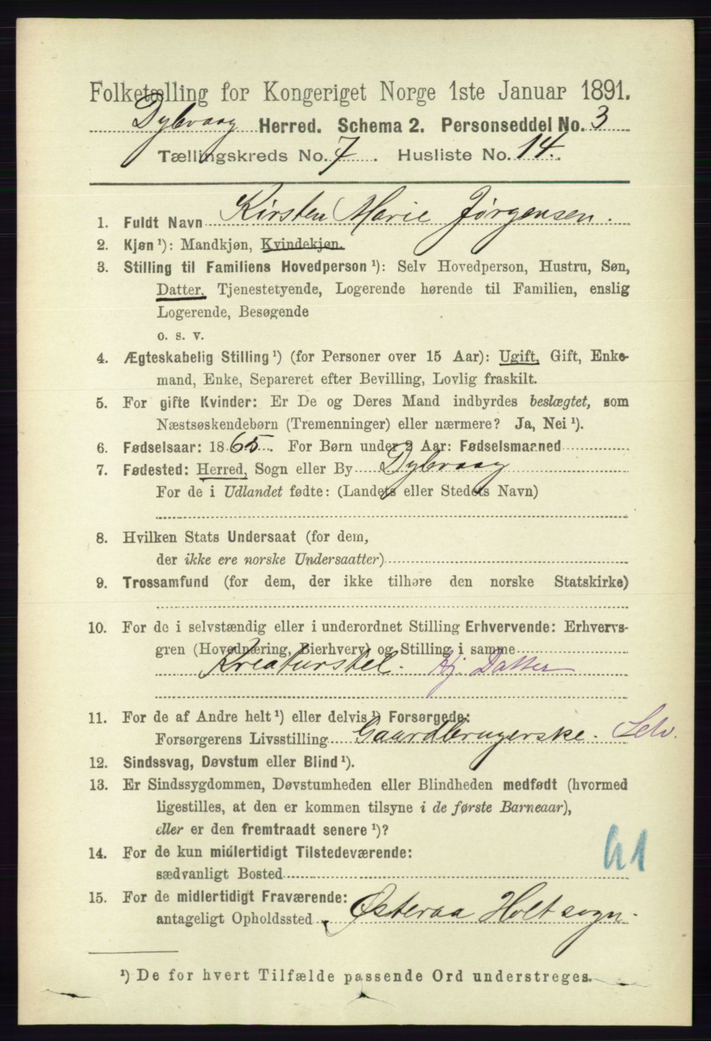 RA, 1891 census for 0915 Dypvåg, 1891, p. 2473