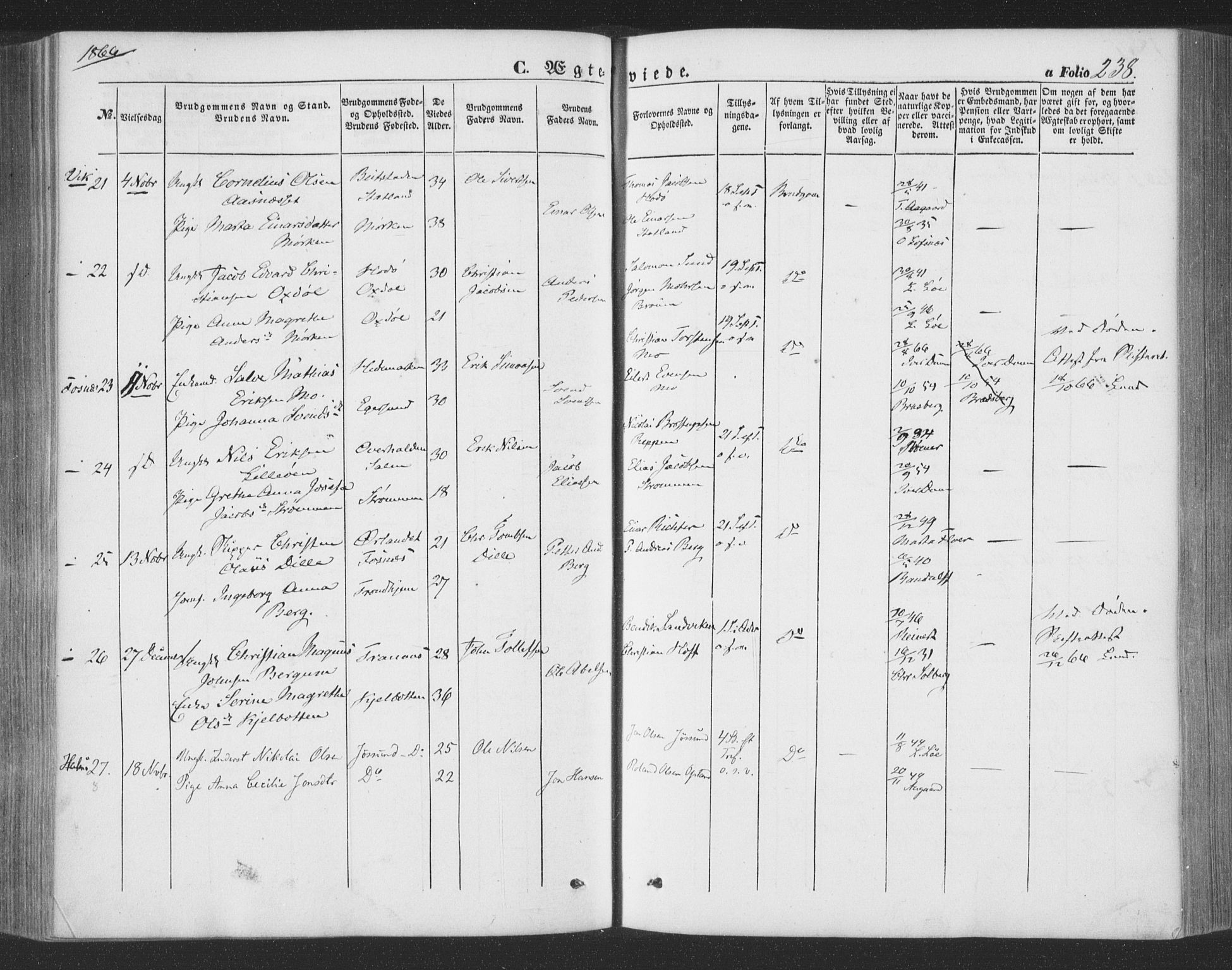 Ministerialprotokoller, klokkerbøker og fødselsregistre - Nord-Trøndelag, SAT/A-1458/773/L0615: Parish register (official) no. 773A06, 1857-1870, p. 238