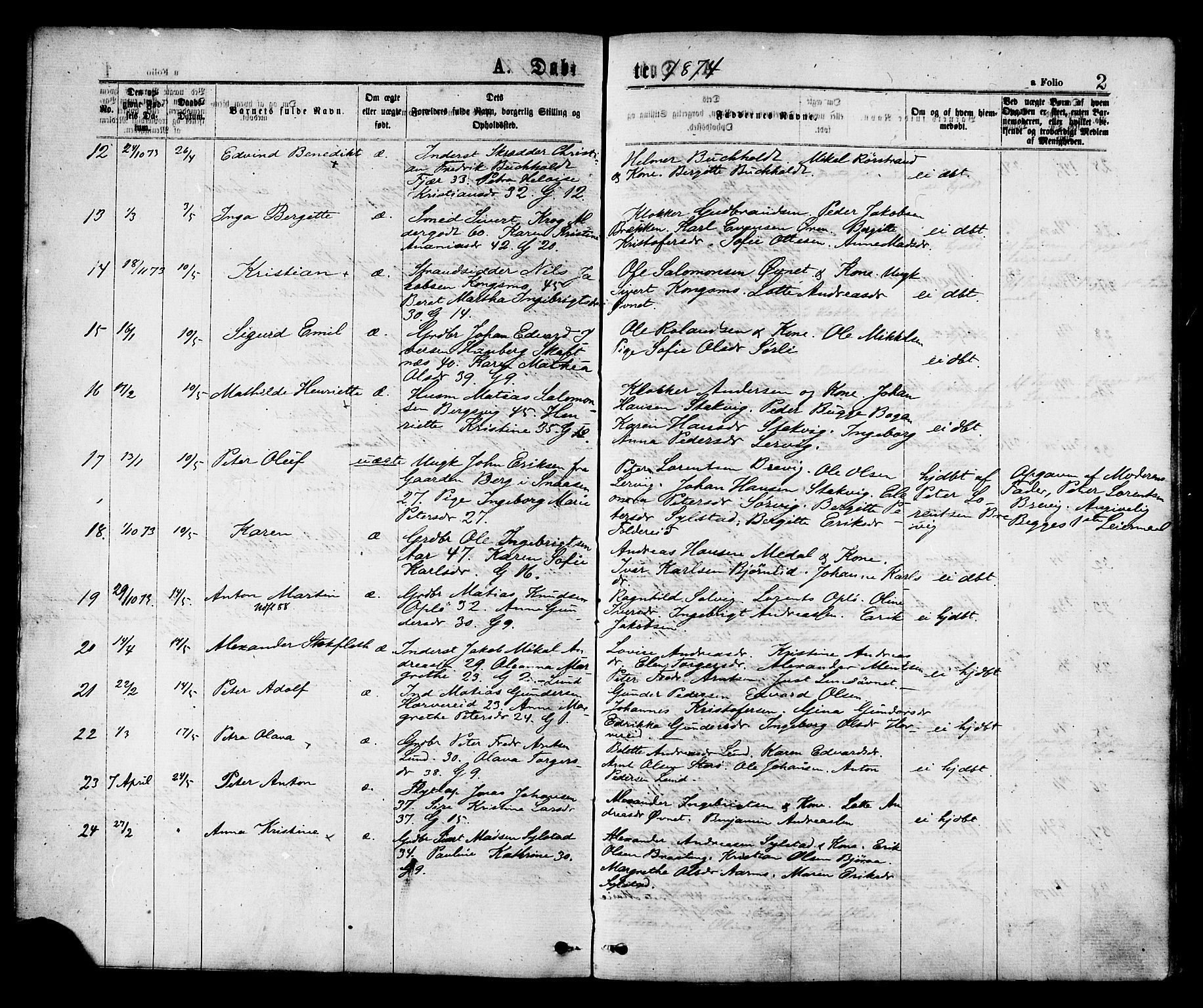 Ministerialprotokoller, klokkerbøker og fødselsregistre - Nord-Trøndelag, AV/SAT-A-1458/780/L0642: Parish register (official) no. 780A07 /1, 1874-1885, p. 2