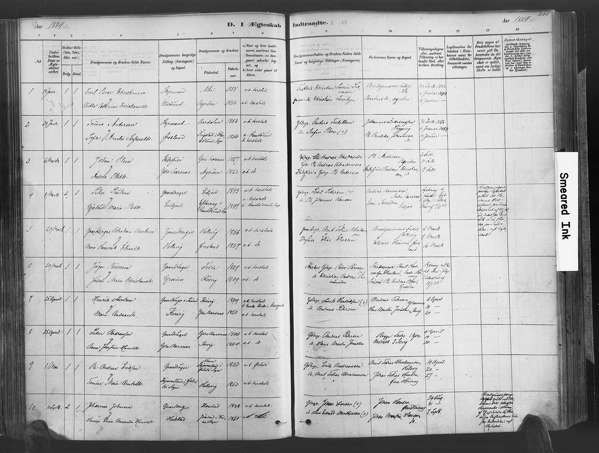 Høvåg sokneprestkontor, SAK/1111-0025/F/Fa/L0005: Parish register (official) no. A 5, 1878-1893, p. 205
