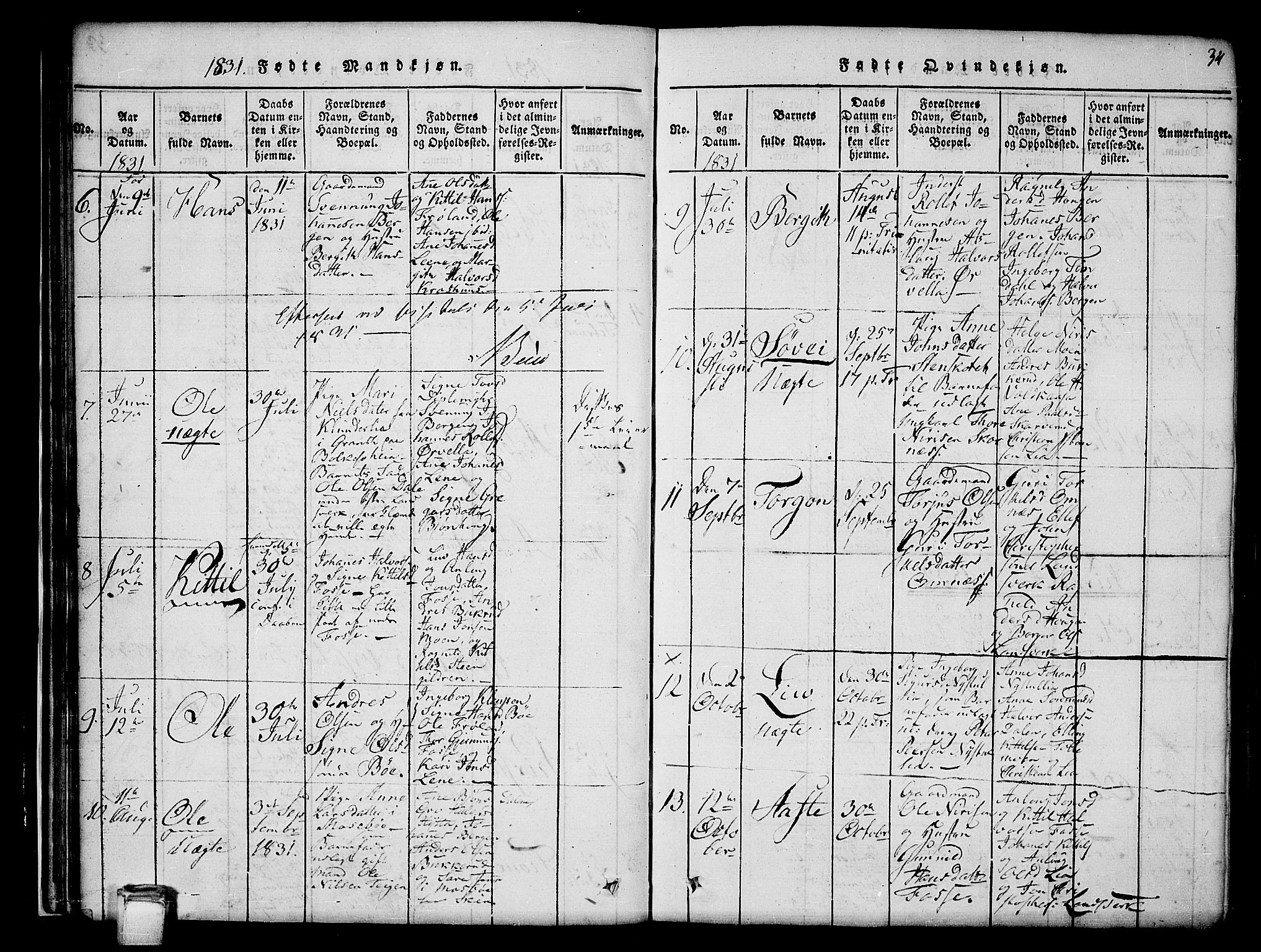 Hjartdal kirkebøker, SAKO/A-270/G/Gb/L0001: Parish register (copy) no. II 1, 1815-1842, p. 34