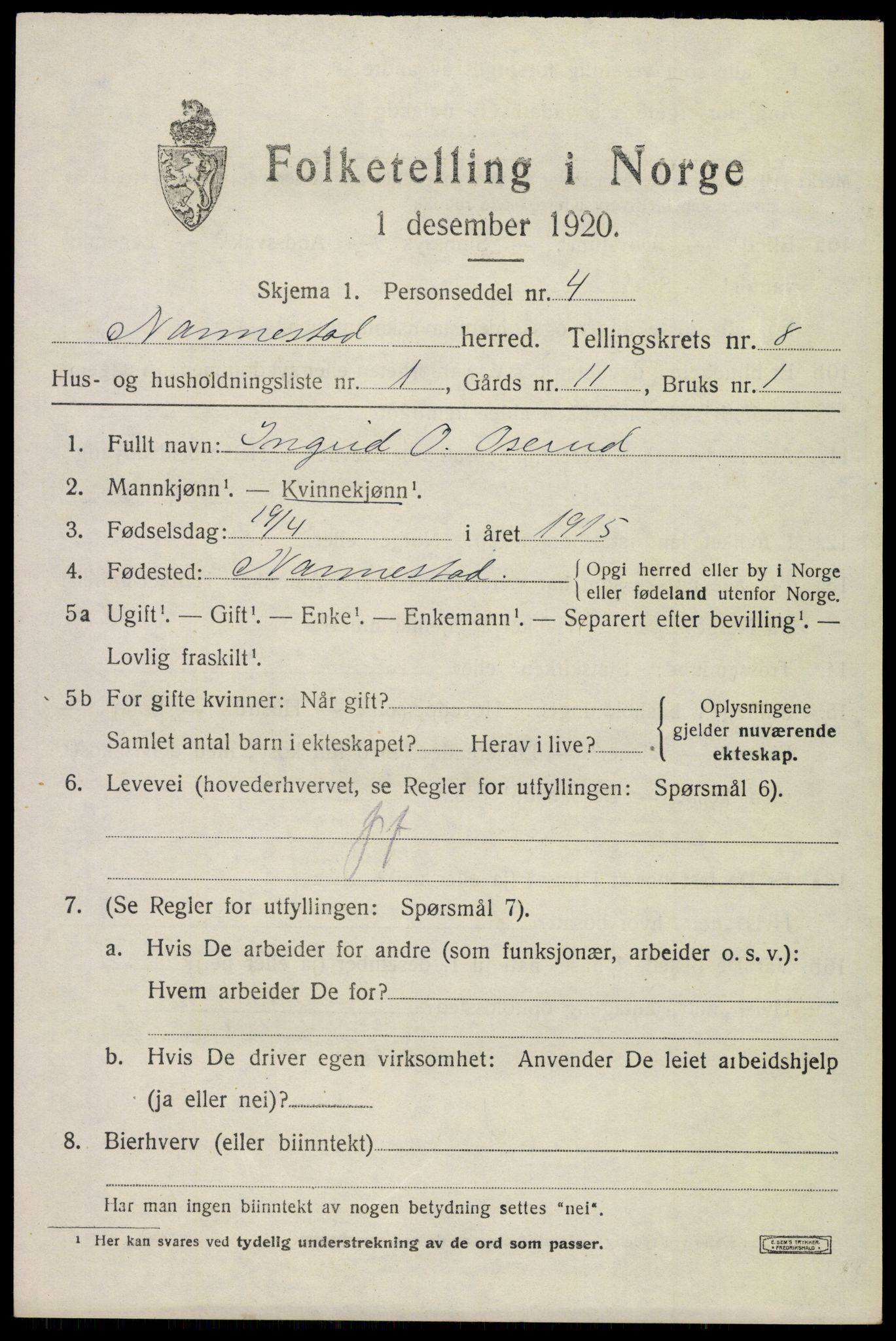 SAO, 1920 census for Nannestad, 1920, p. 9274