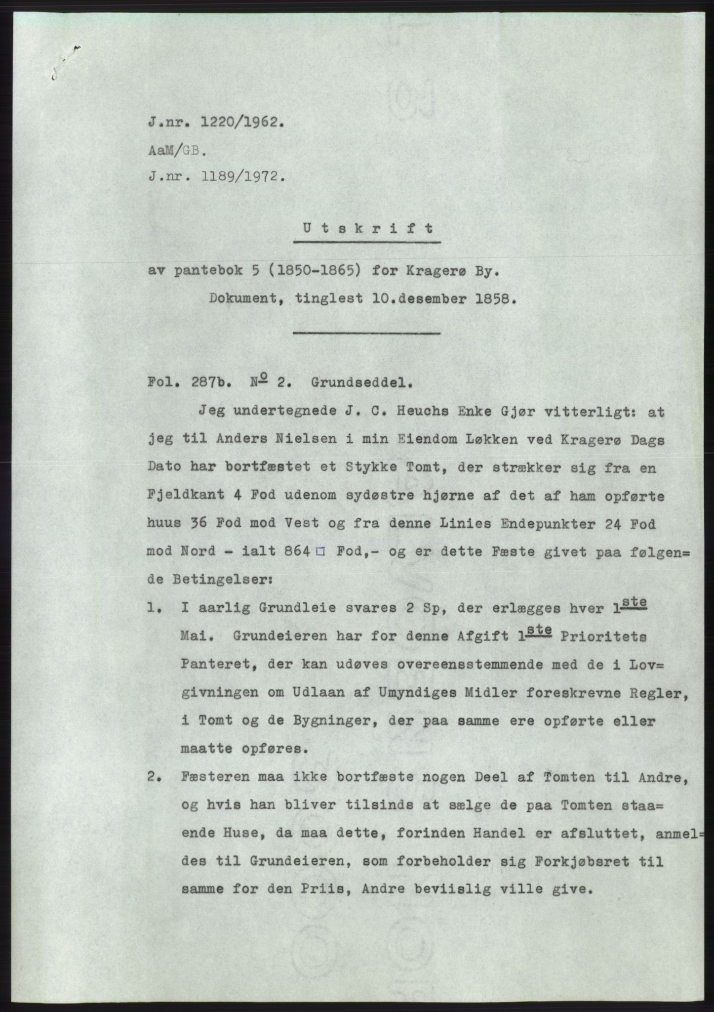 Statsarkivet i Kongsberg, AV/SAKO-A-0001/E/Ee/L0026: Avskrifter, SAO jnr. 1202/1962 - 1750/1962, 1962, p. 7