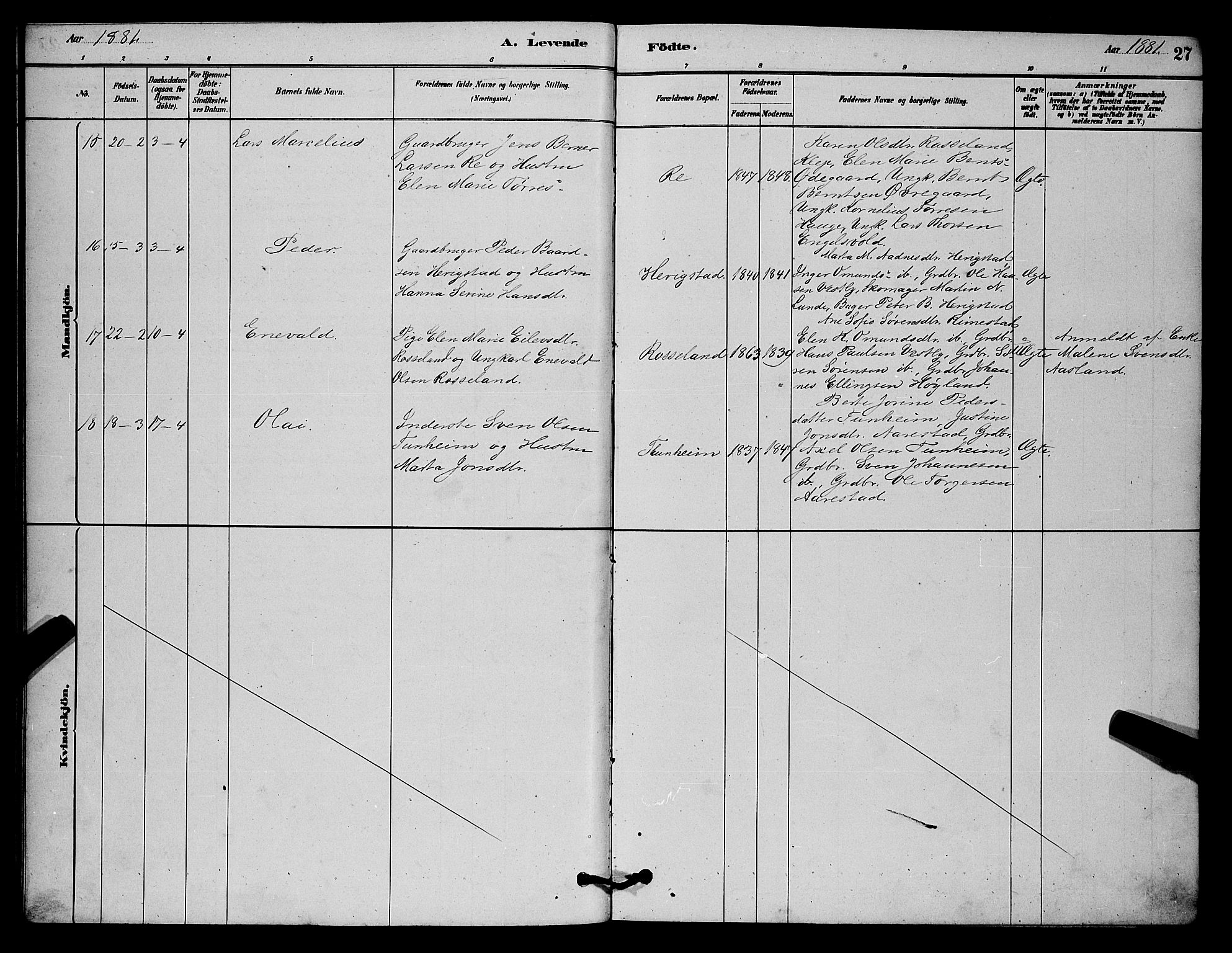 Lye sokneprestkontor, AV/SAST-A-101794/001/30BB/L0006: Parish register (copy) no. B 6, 1879-1888, p. 27