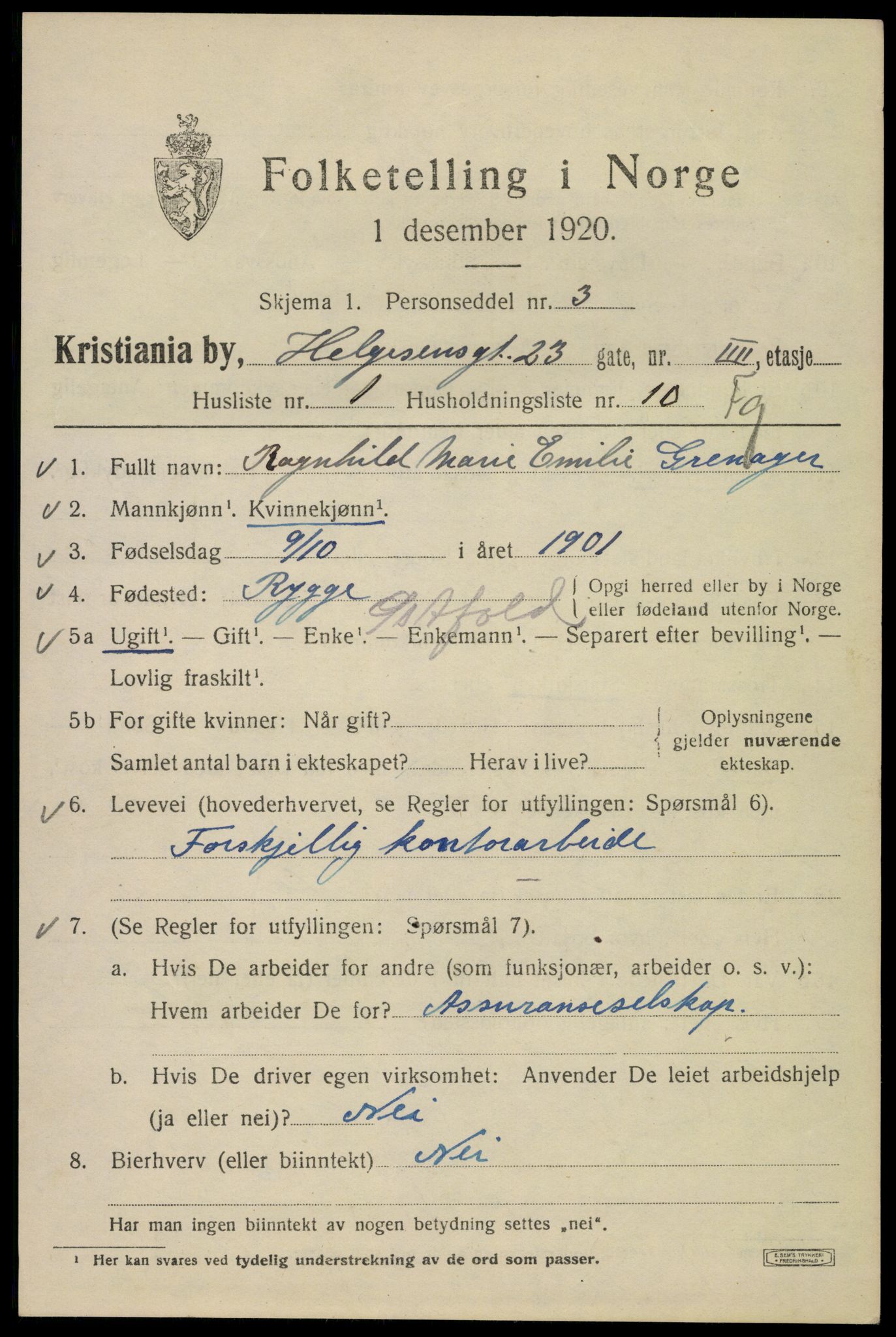 SAO, 1920 census for Kristiania, 1920, p. 284305