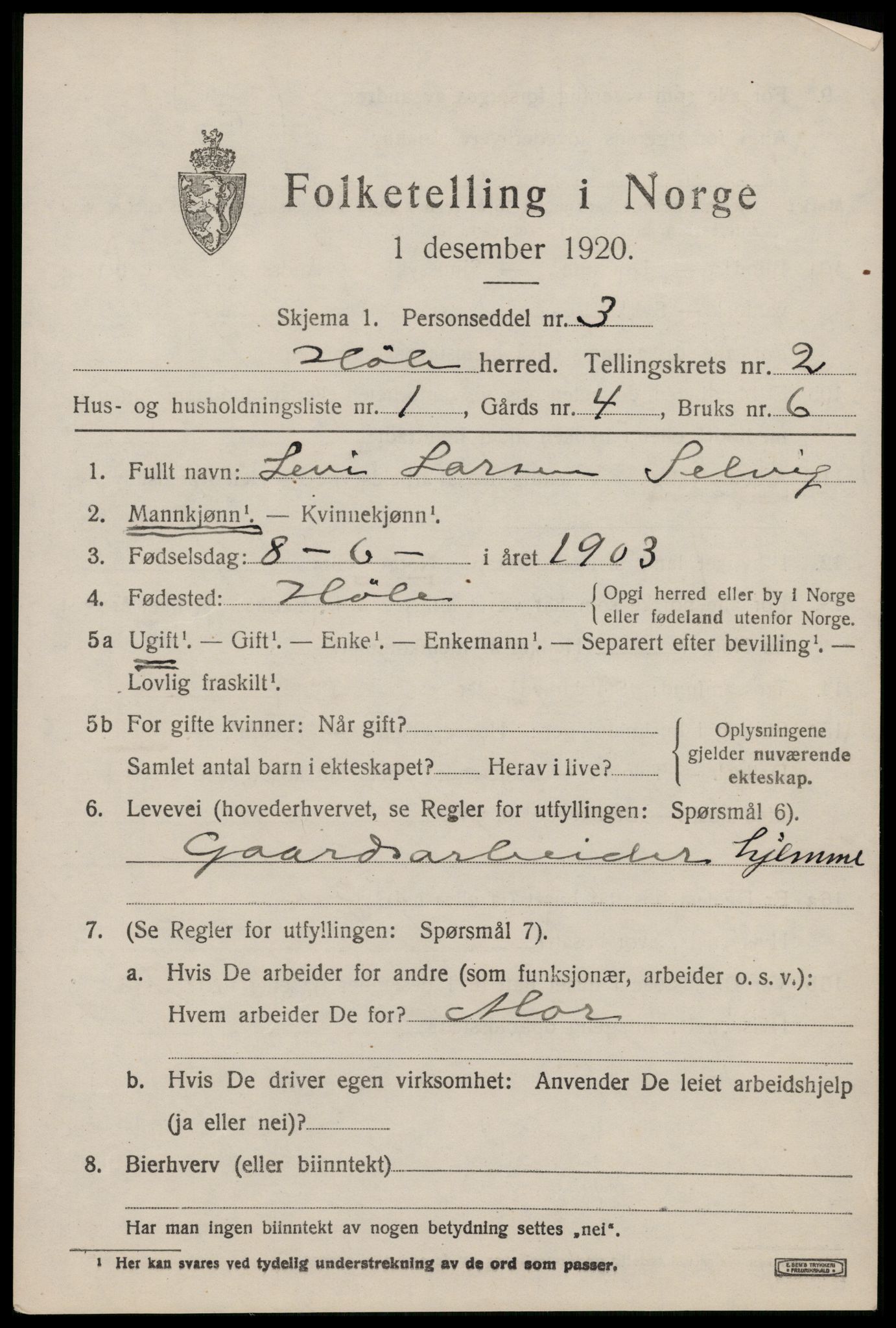 SAST, 1920 census for Høle, 1920, p. 673