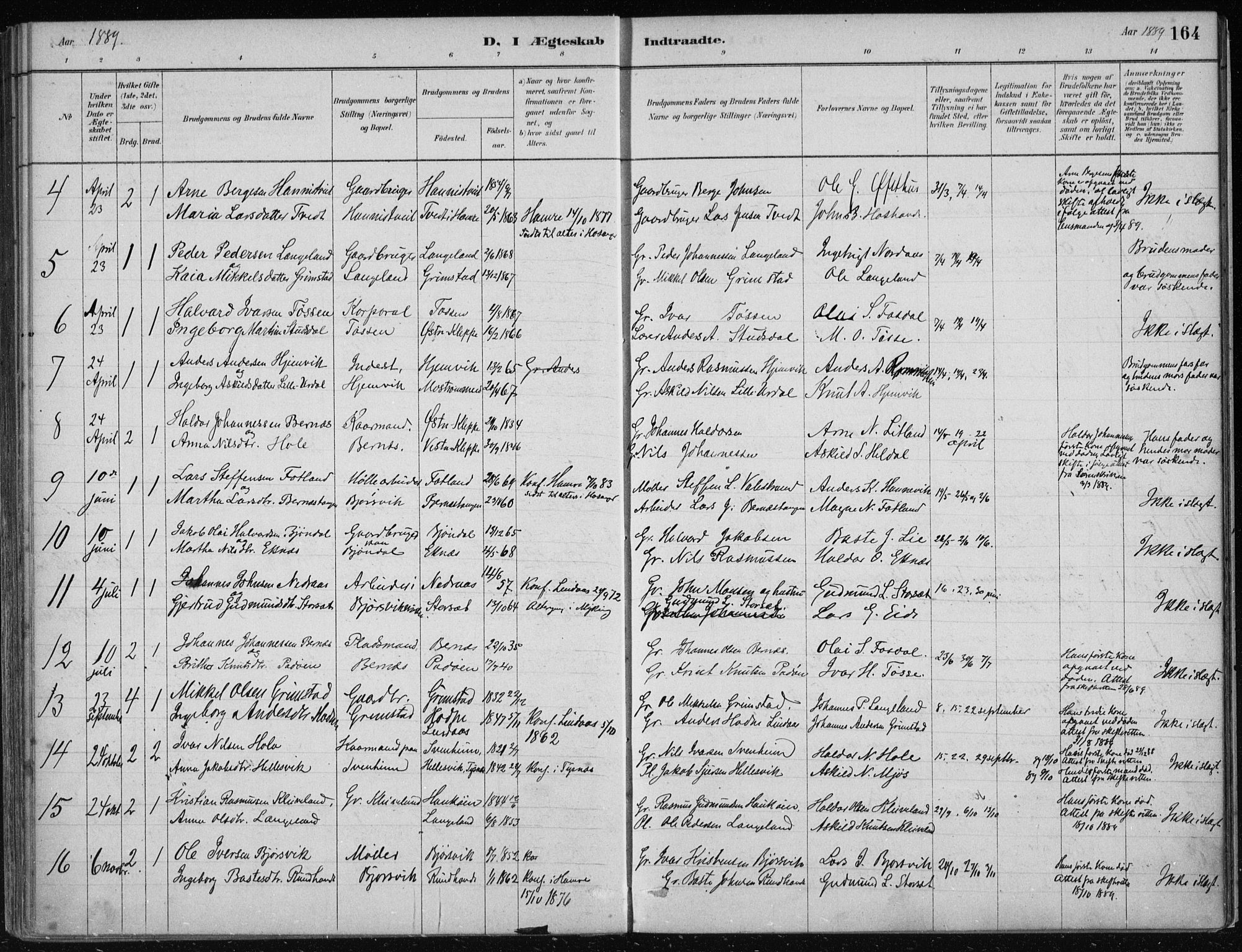 Hosanger sokneprestembete, AV/SAB-A-75801/H/Haa: Parish register (official) no. B  1, 1880-1896, p. 164