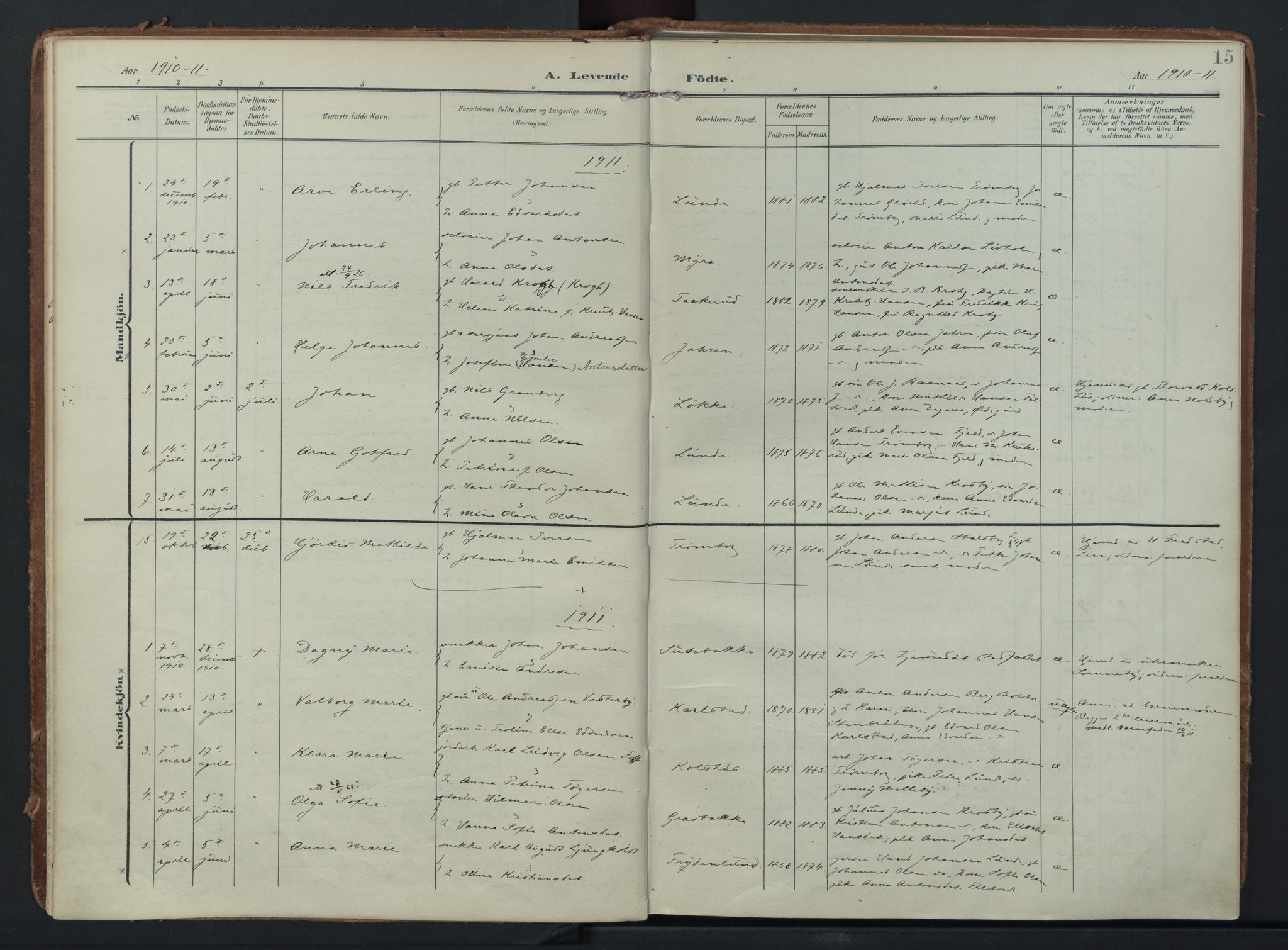 Eidsberg prestekontor Kirkebøker, SAO/A-10905/F/Fc/L0002: Parish register (official) no. III 2, 1906-1934, p. 15