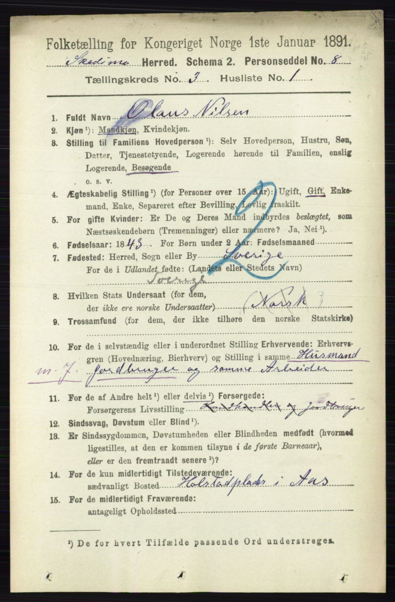 RA, 1891 census for 0231 Skedsmo, 1891, p. 1311