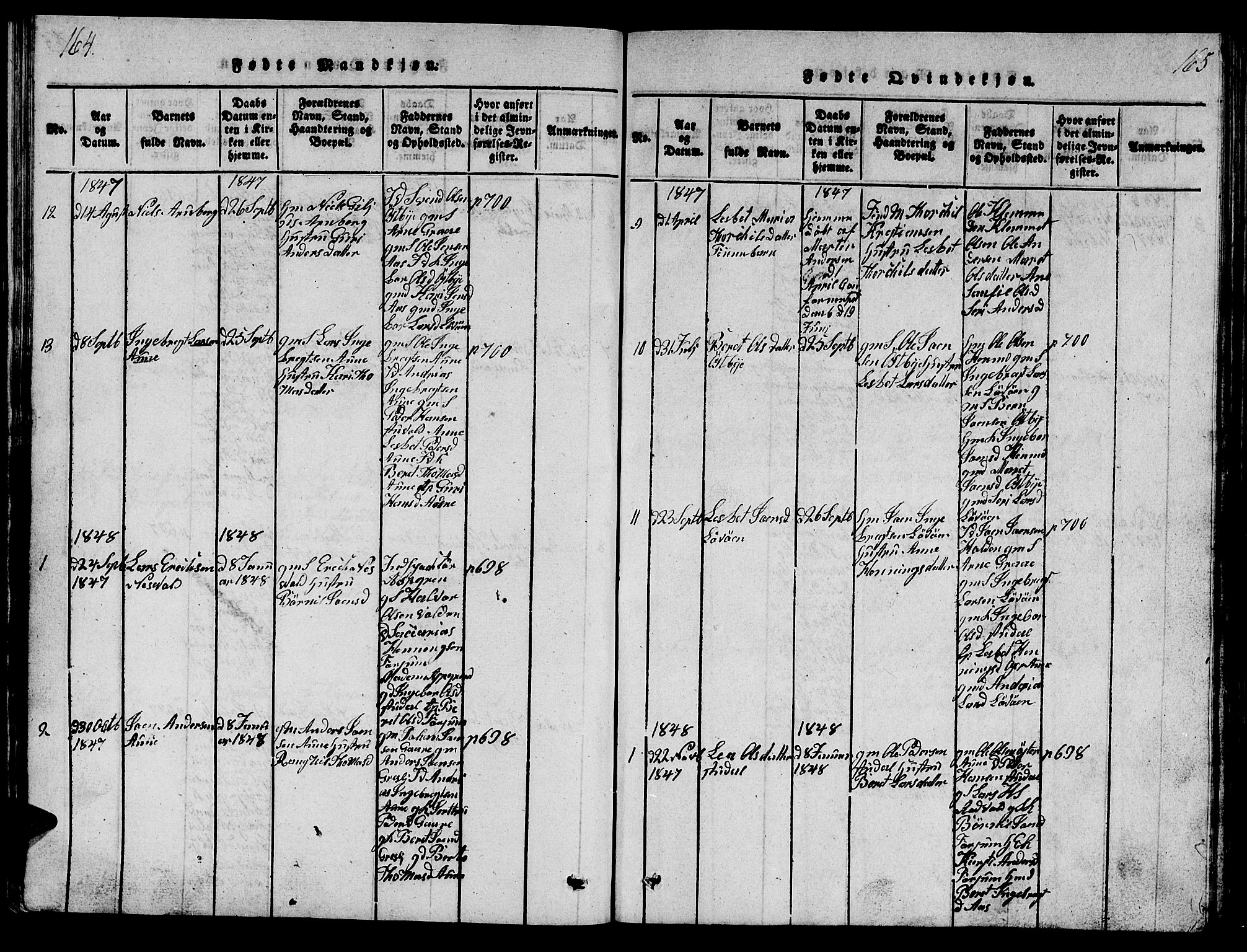 Ministerialprotokoller, klokkerbøker og fødselsregistre - Sør-Trøndelag, SAT/A-1456/698/L1164: Parish register (copy) no. 698C01, 1816-1861, p. 164-165