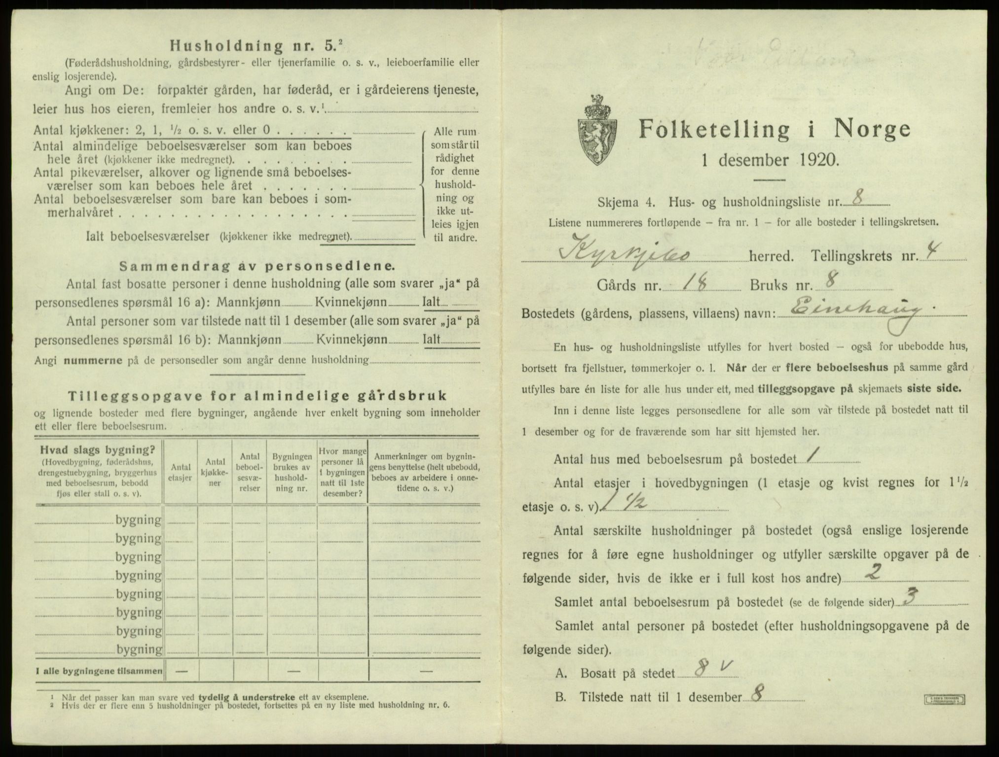 SAB, 1920 census for Kyrkjebø, 1920, p. 168