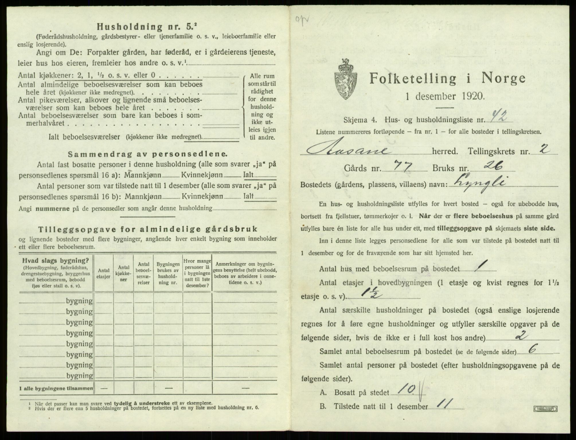 SAB, 1920 census for Åsane, 1920, p. 182