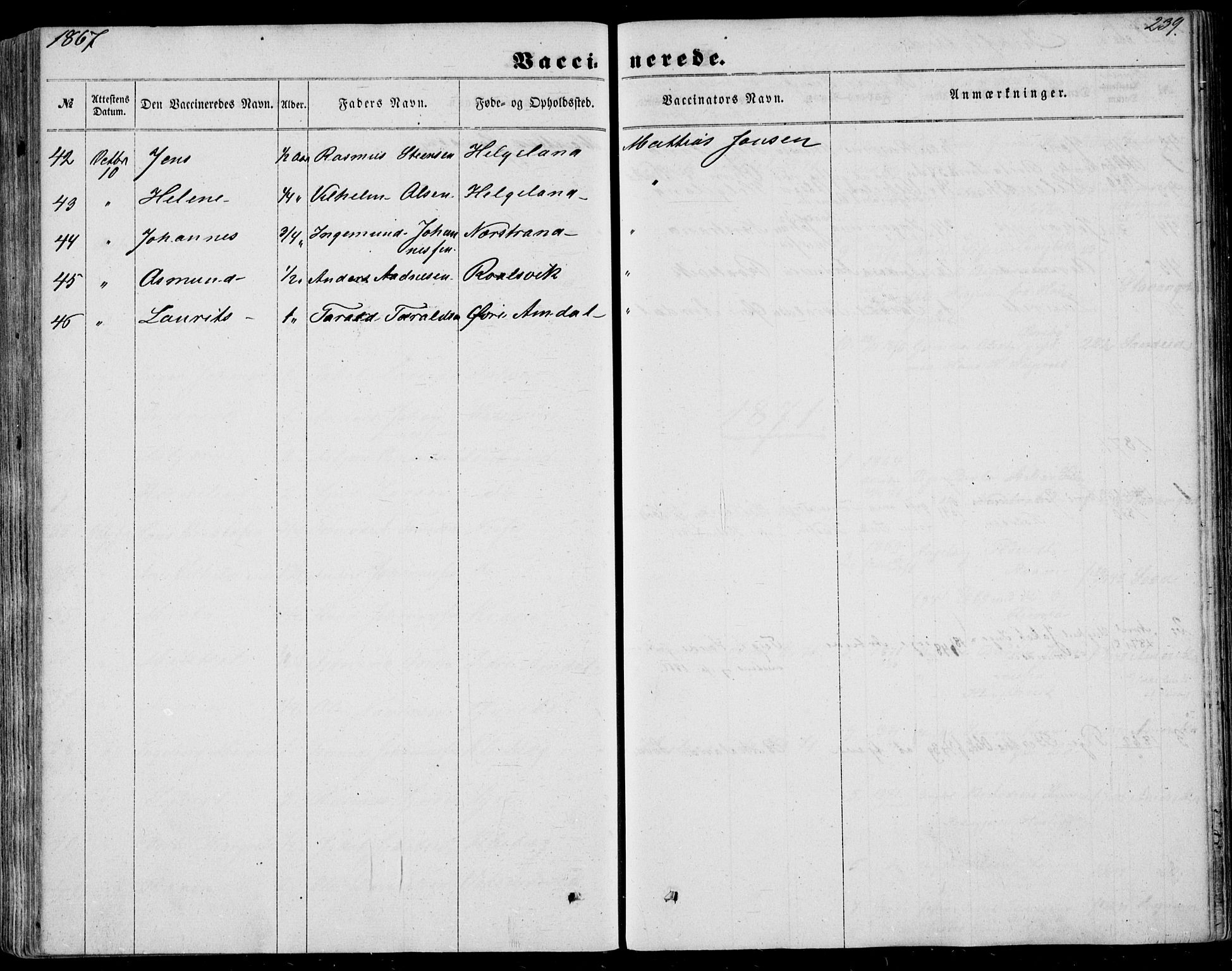 Nedstrand sokneprestkontor, AV/SAST-A-101841/01/IV: Parish register (official) no. A 9, 1861-1876, p. 239