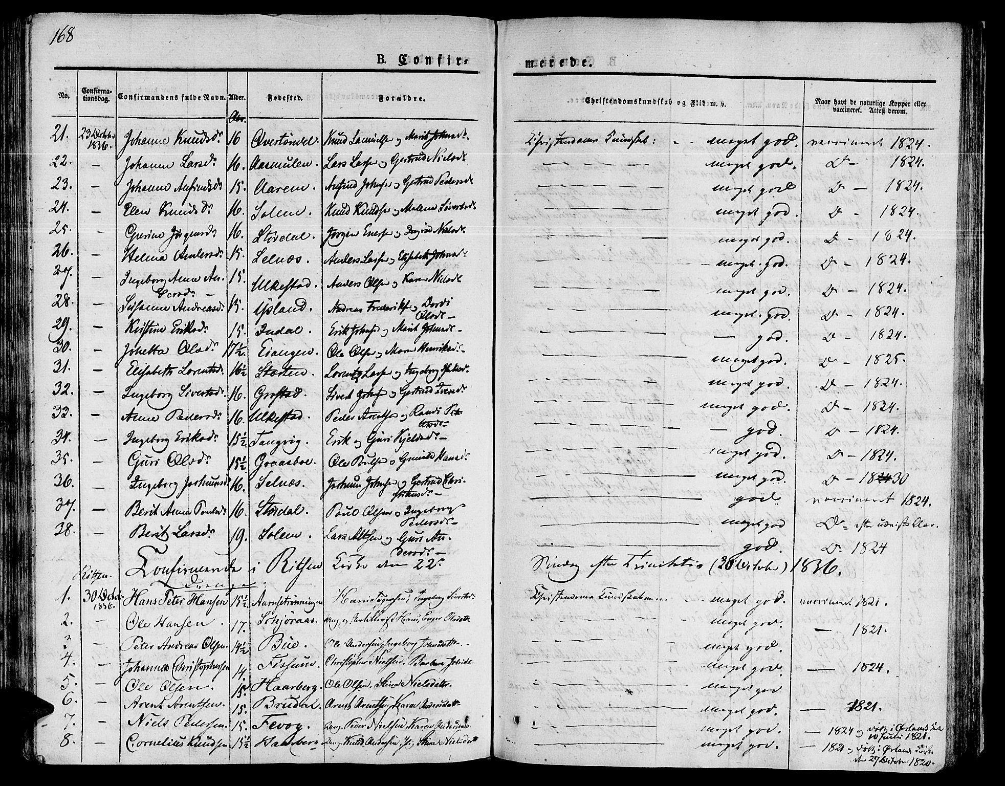 Ministerialprotokoller, klokkerbøker og fødselsregistre - Sør-Trøndelag, AV/SAT-A-1456/646/L0609: Parish register (official) no. 646A07, 1826-1838, p. 168