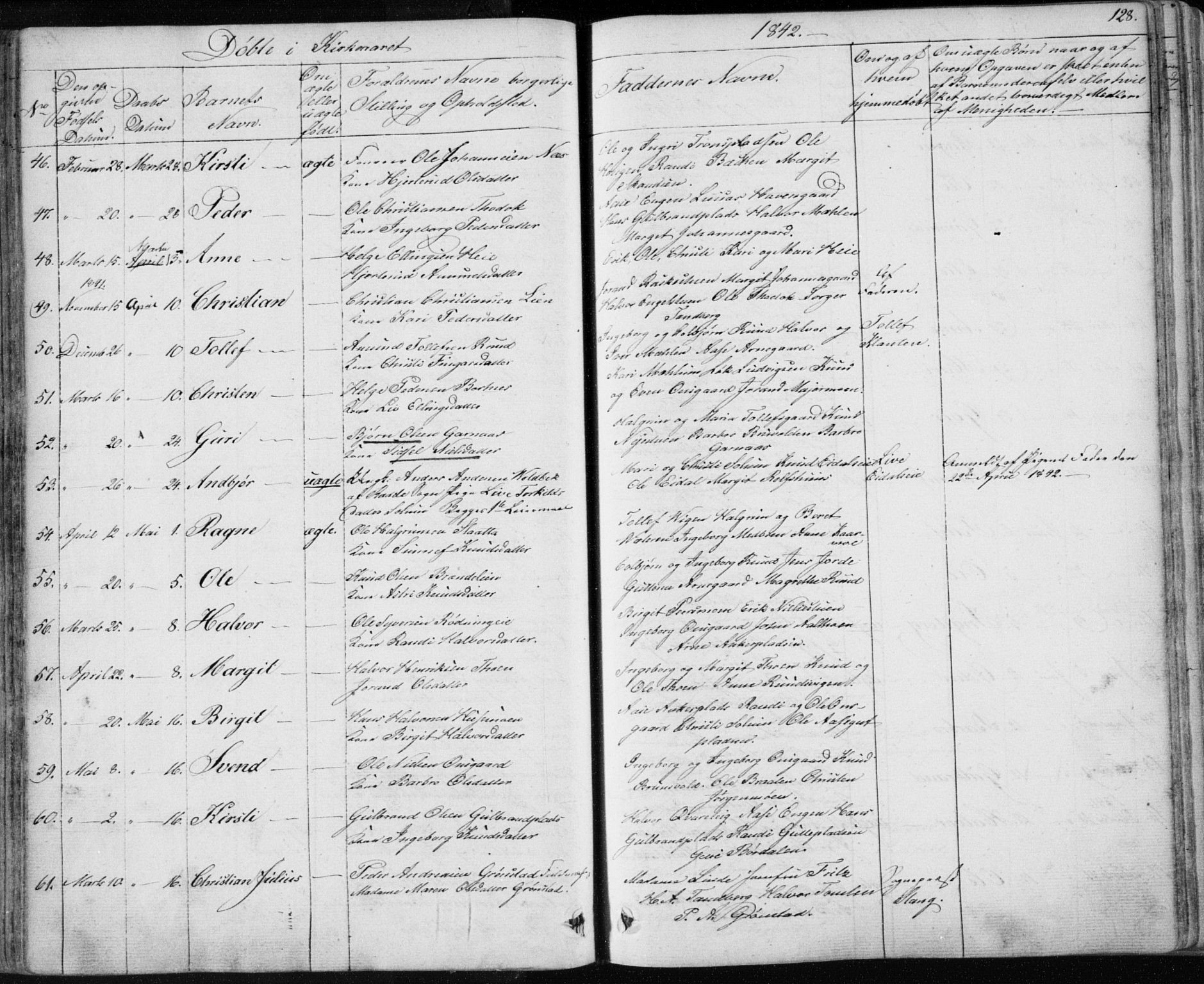 Nes kirkebøker, SAKO/A-236/F/Fa/L0009: Parish register (official) no. 9, 1834-1863, p. 128