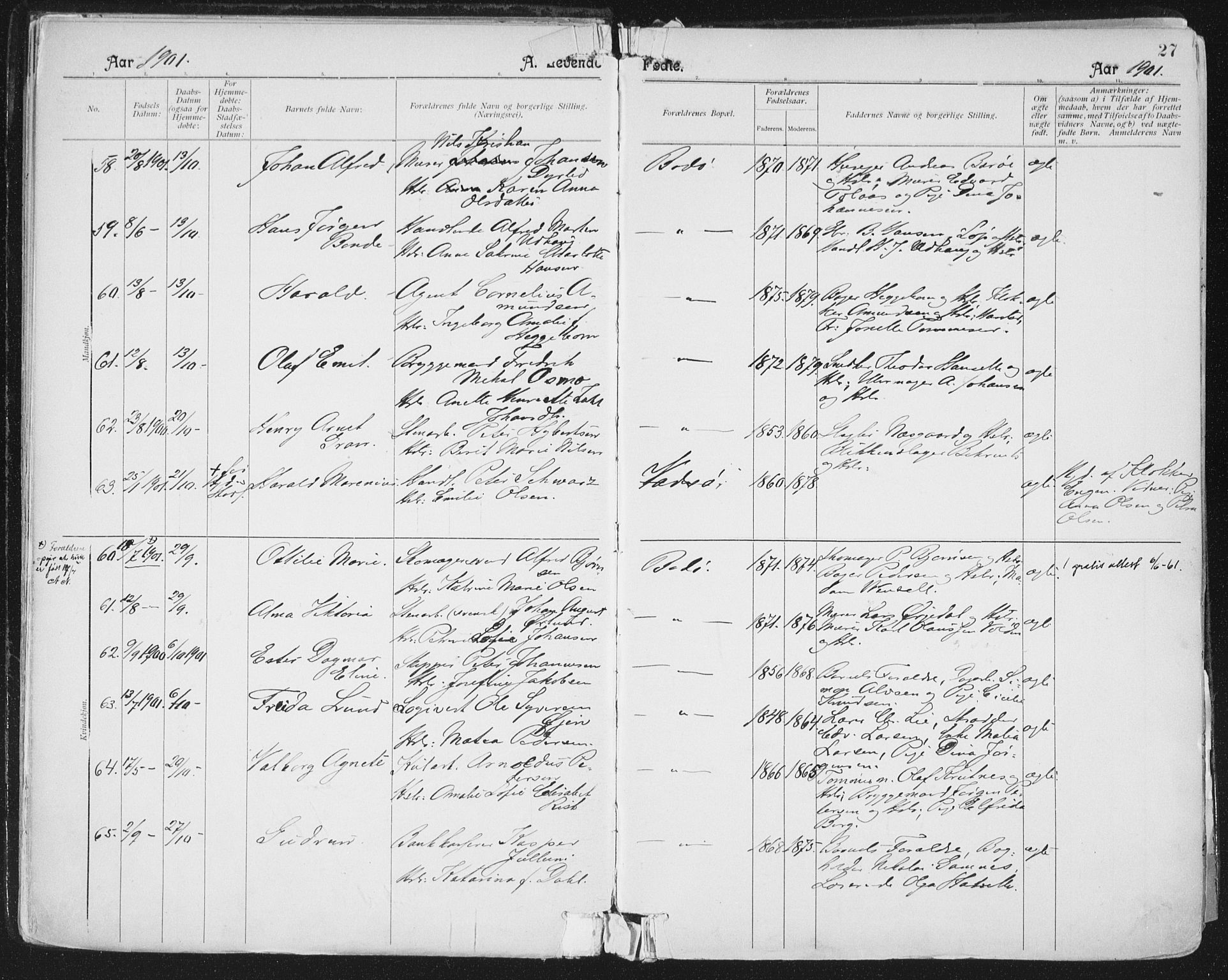 Ministerialprotokoller, klokkerbøker og fødselsregistre - Nordland, SAT/A-1459/801/L0011: Parish register (official) no. 801A11, 1900-1916, p. 27