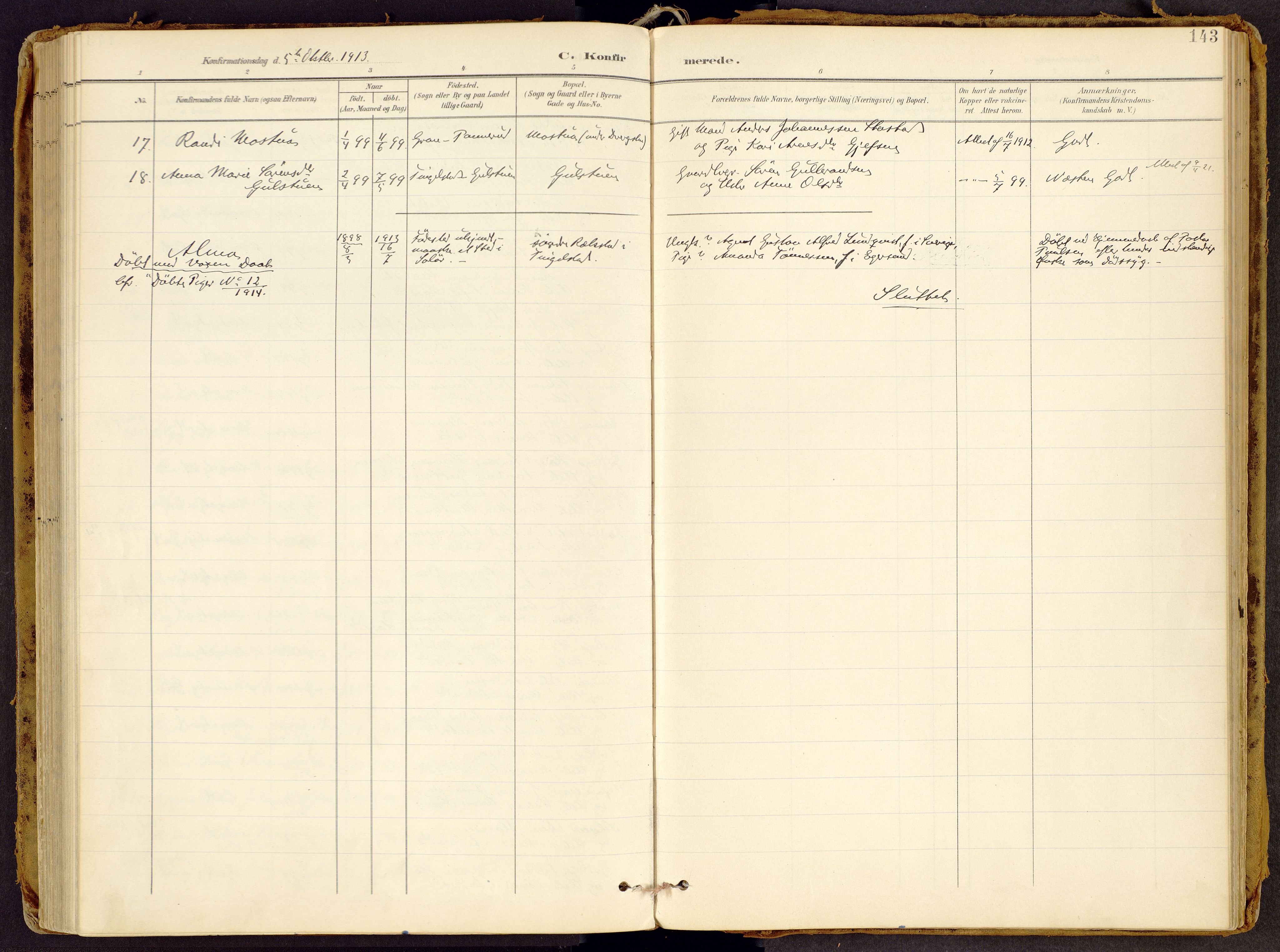 Brandbu prestekontor, AV/SAH-PREST-114/H/Ha/Haa/L0002: Parish register (official) no. 2, 1899-1914, p. 143