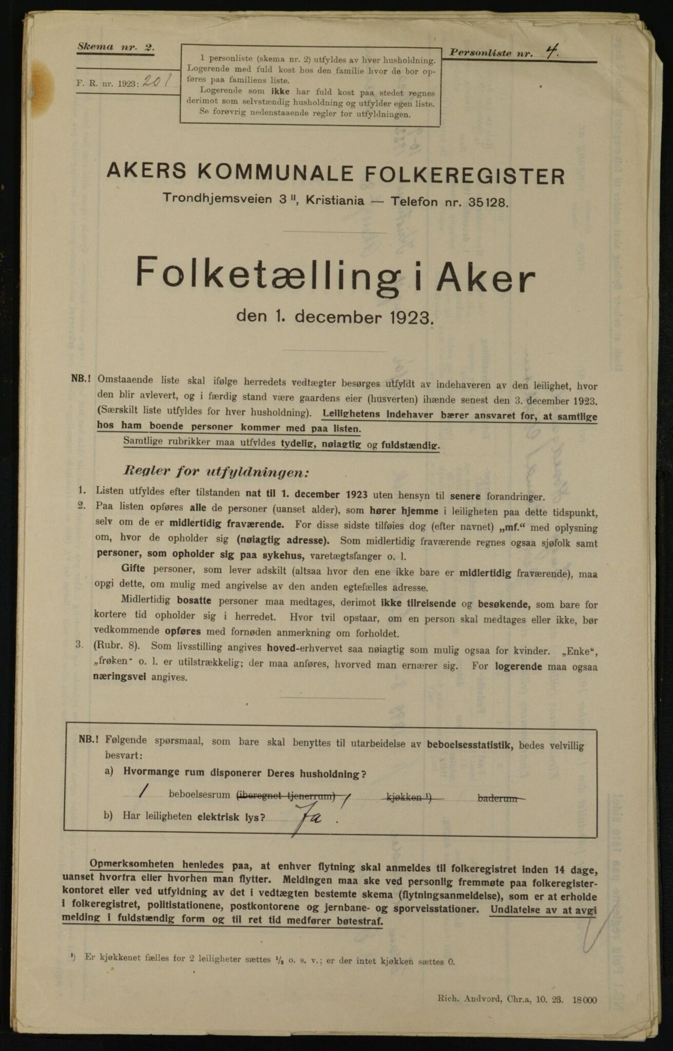 , Municipal Census 1923 for Aker, 1923, p. 23498