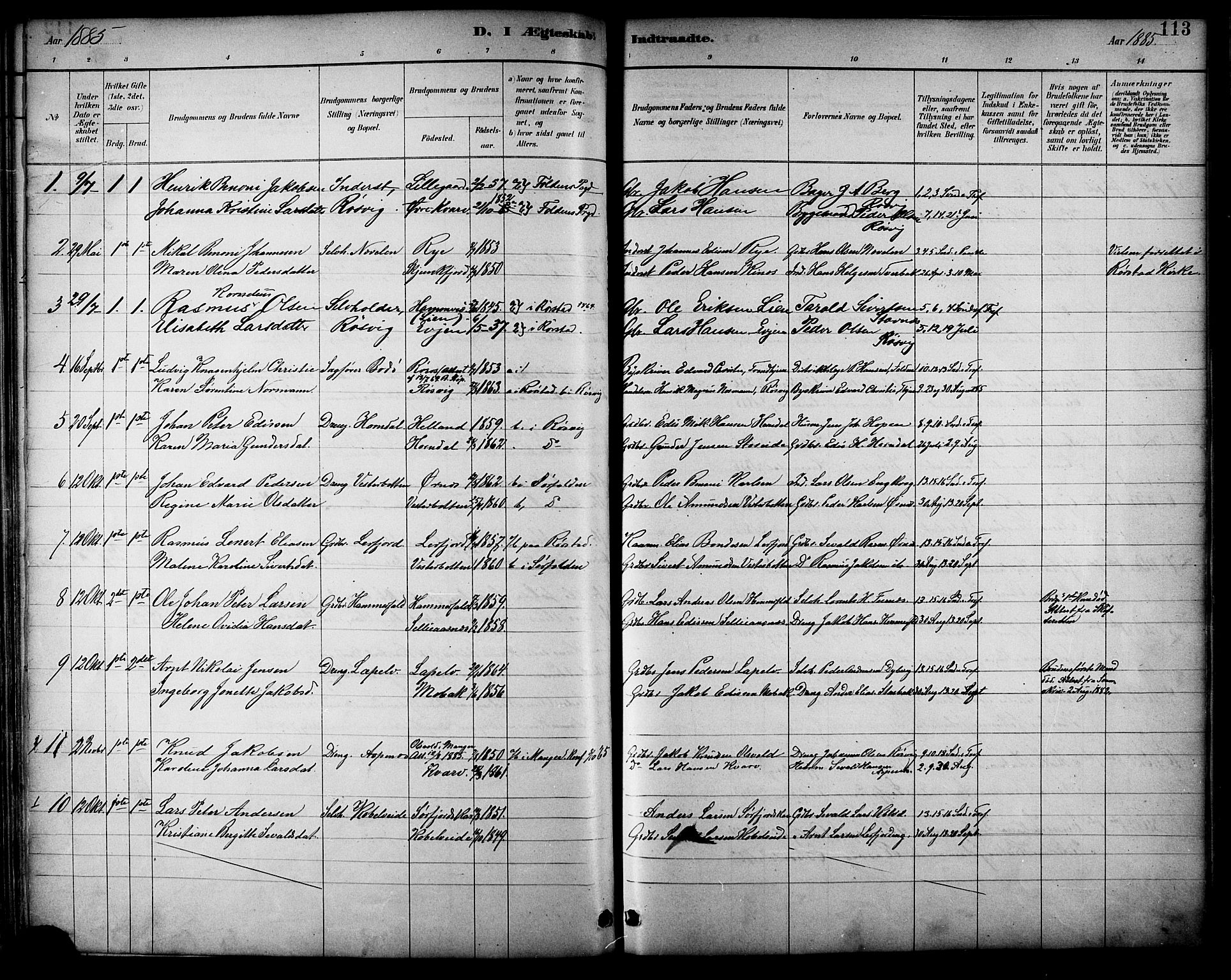 Ministerialprotokoller, klokkerbøker og fødselsregistre - Nordland, SAT/A-1459/854/L0777: Parish register (official) no. 854A01 /1, 1883-1891, p. 113