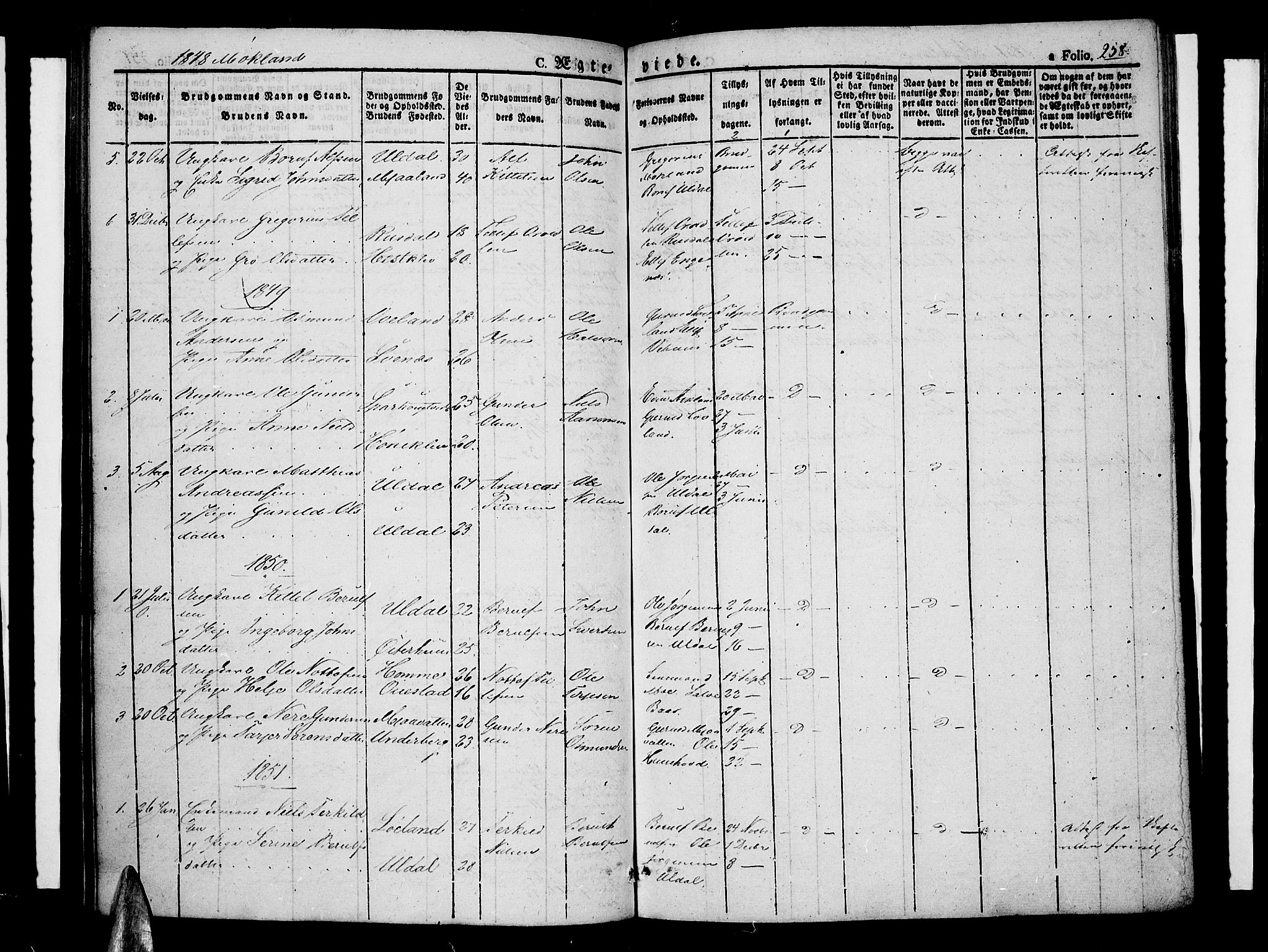 Åmli sokneprestkontor, SAK/1111-0050/F/Fa/Fac/L0007: Parish register (official) no. A 7 /2, 1829-1851, p. 258