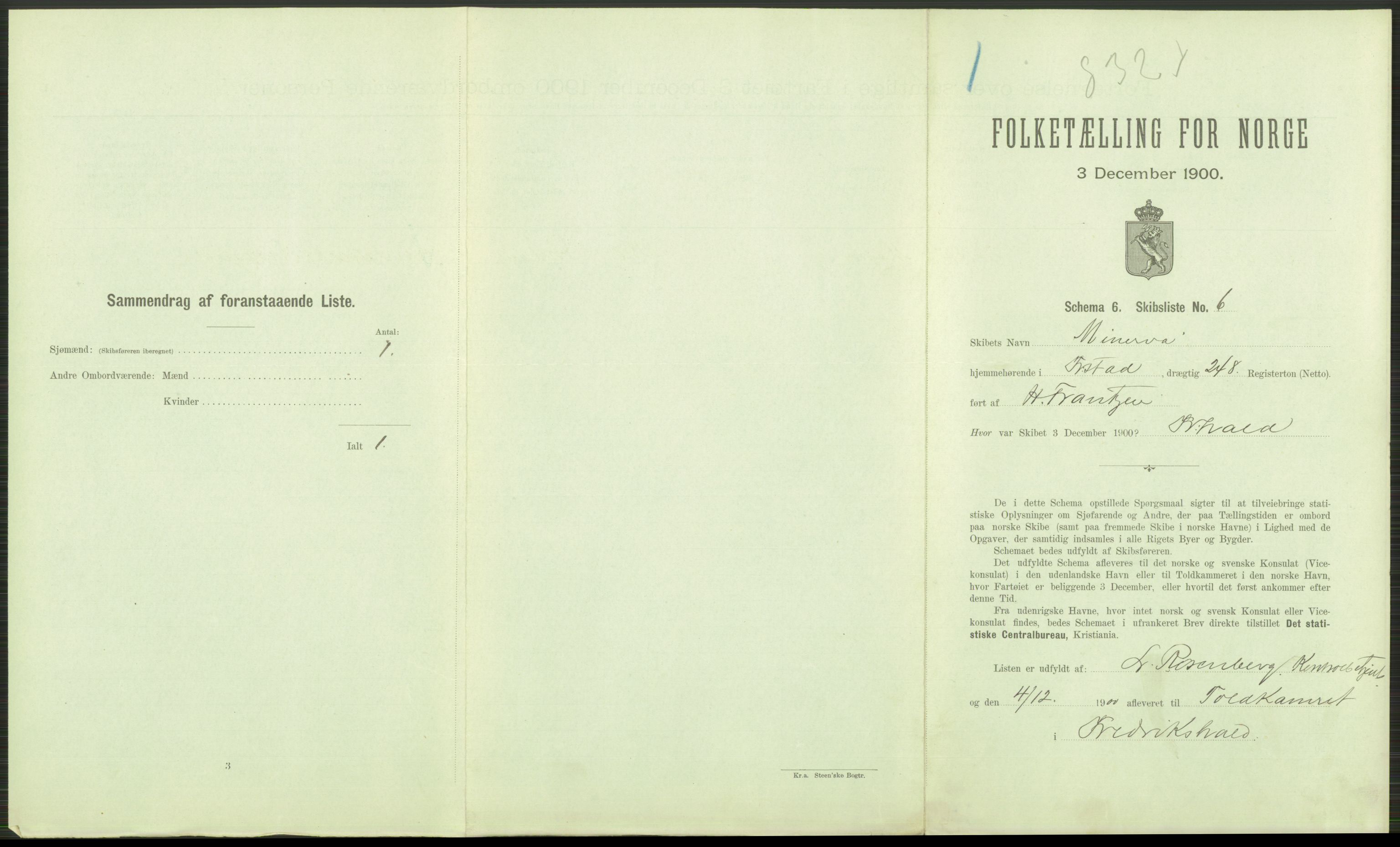 RA, 1900 Census - ship lists from ships in Norwegian harbours, harbours abroad and at sea, 1900, p. 13