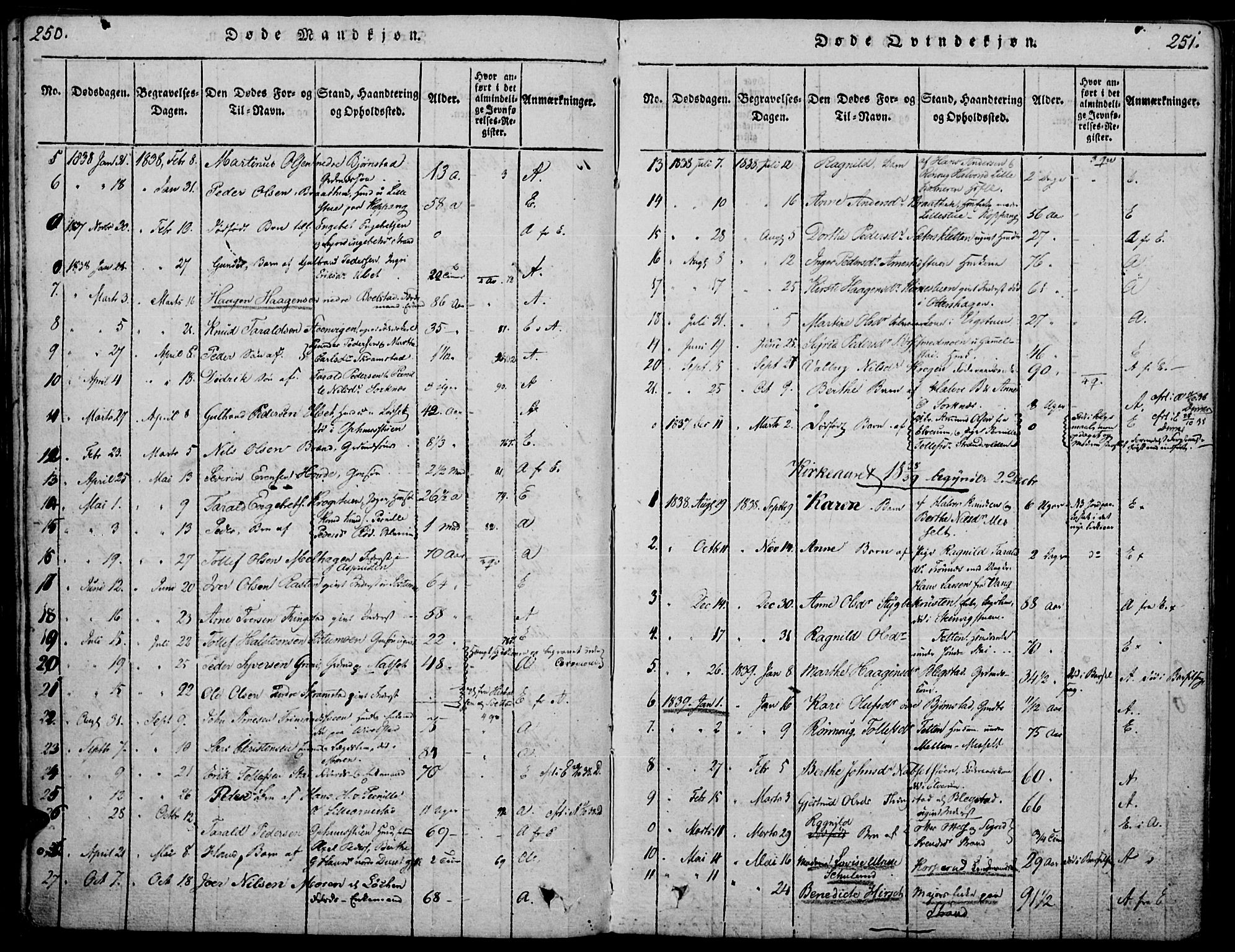 Åmot prestekontor, Hedmark, SAH/PREST-056/H/Ha/Haa/L0005: Parish register (official) no. 5, 1815-1841, p. 250-251