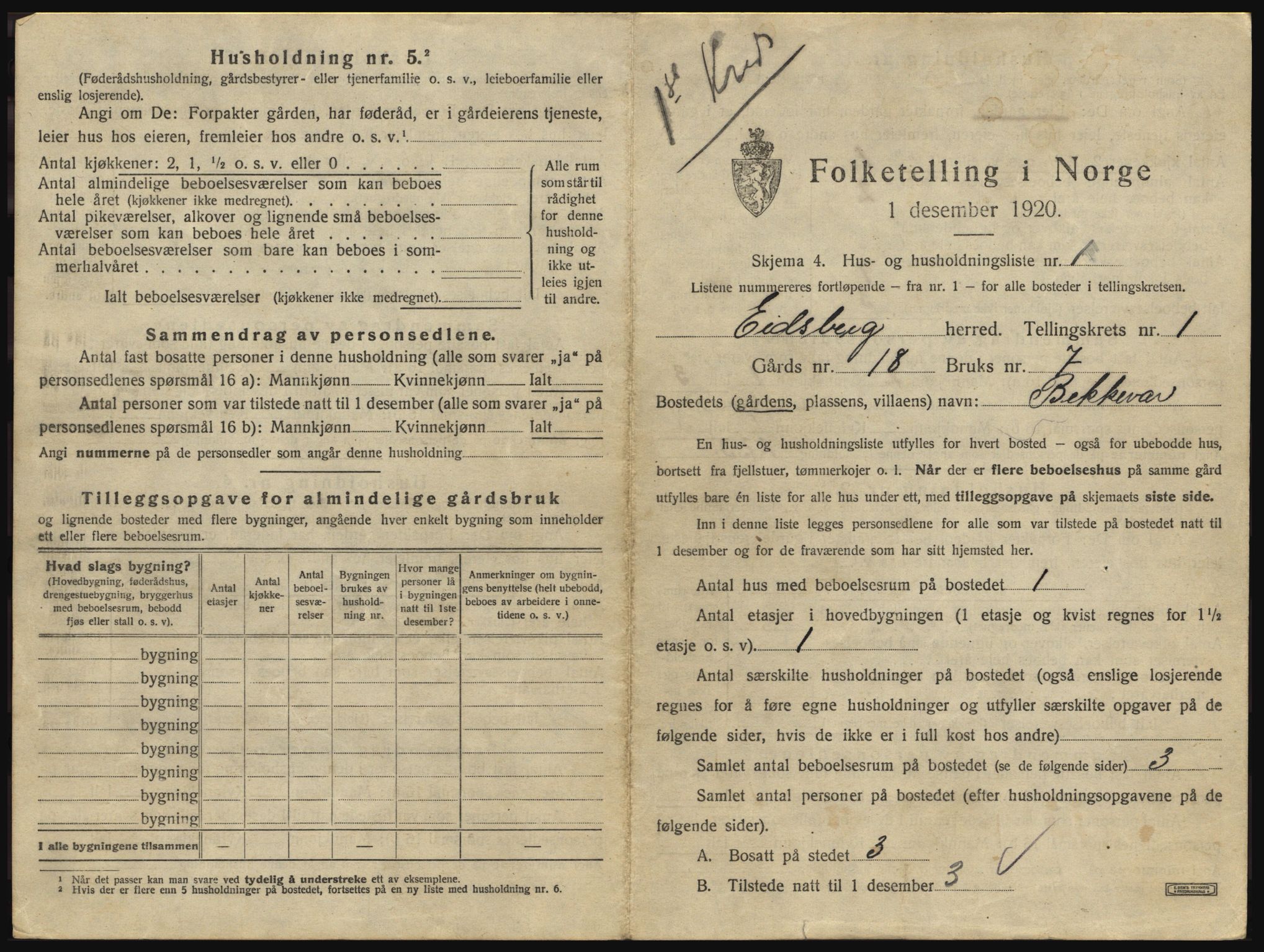 SAO, 1920 census for Eidsberg, 1920, p. 39