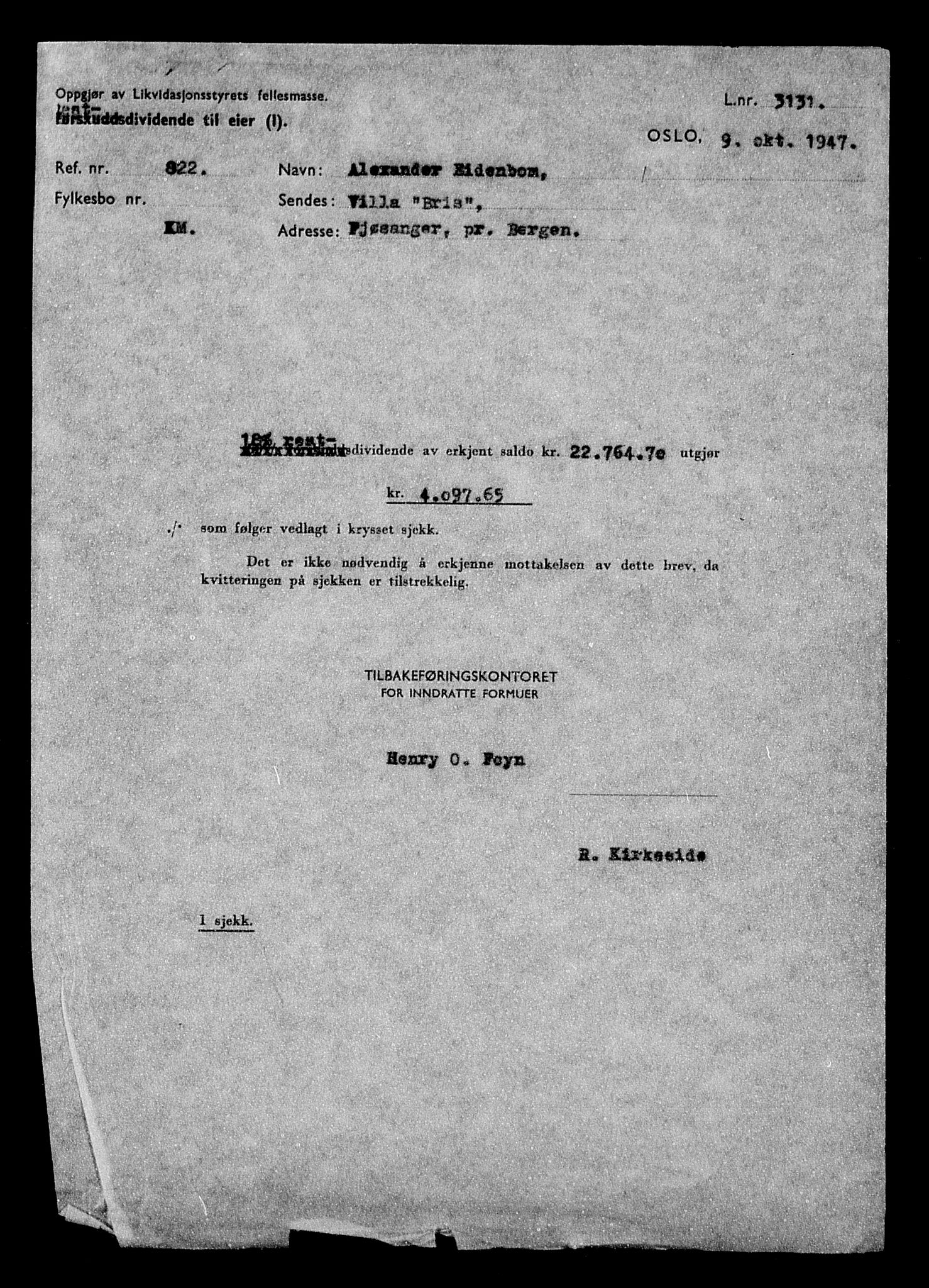 Justisdepartementet, Tilbakeføringskontoret for inndratte formuer, AV/RA-S-1564/H/Hc/Hcd/L0994: --, 1945-1947, p. 18