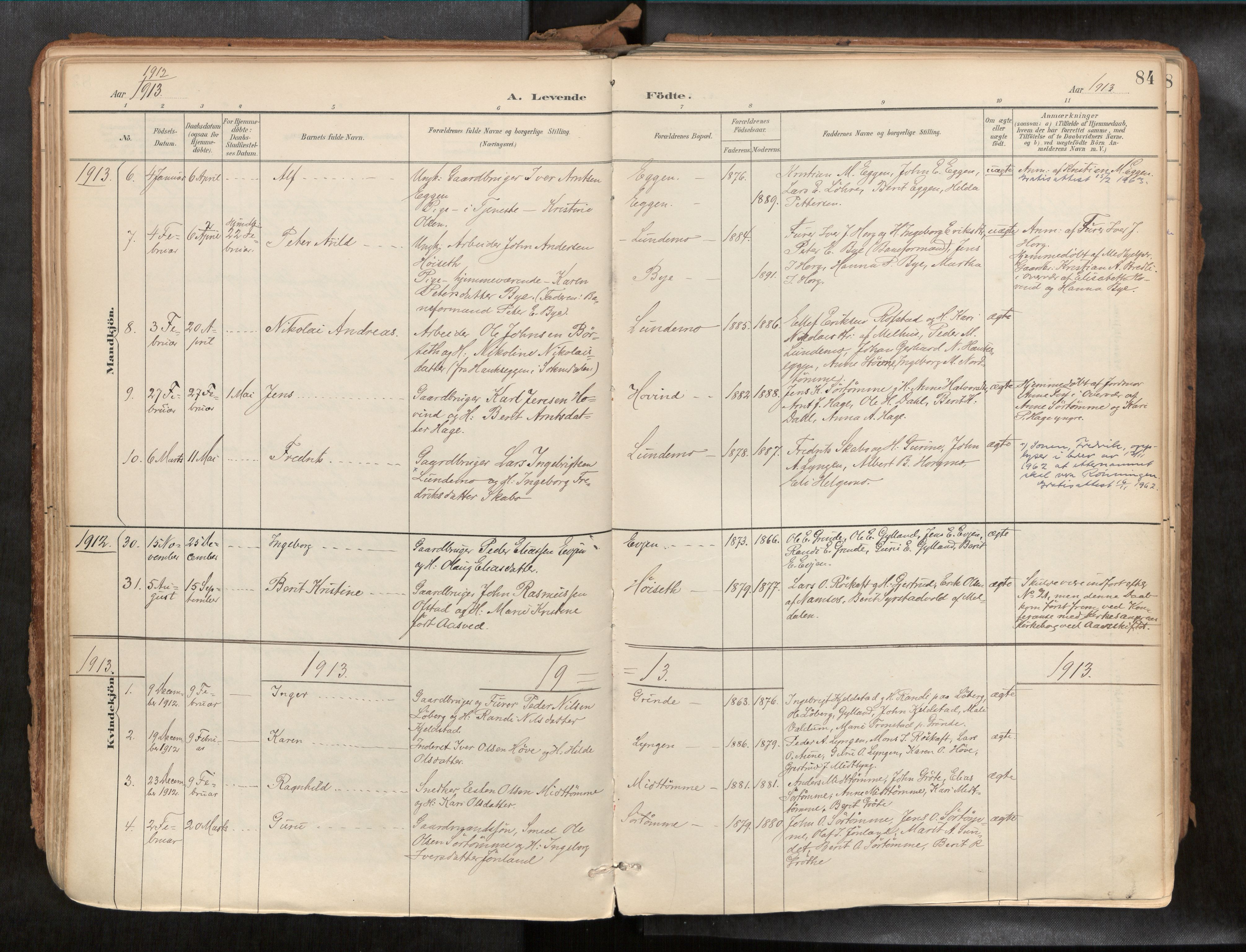 Ministerialprotokoller, klokkerbøker og fødselsregistre - Sør-Trøndelag, SAT/A-1456/692/L1105b: Parish register (official) no. 692A06, 1891-1934, p. 84