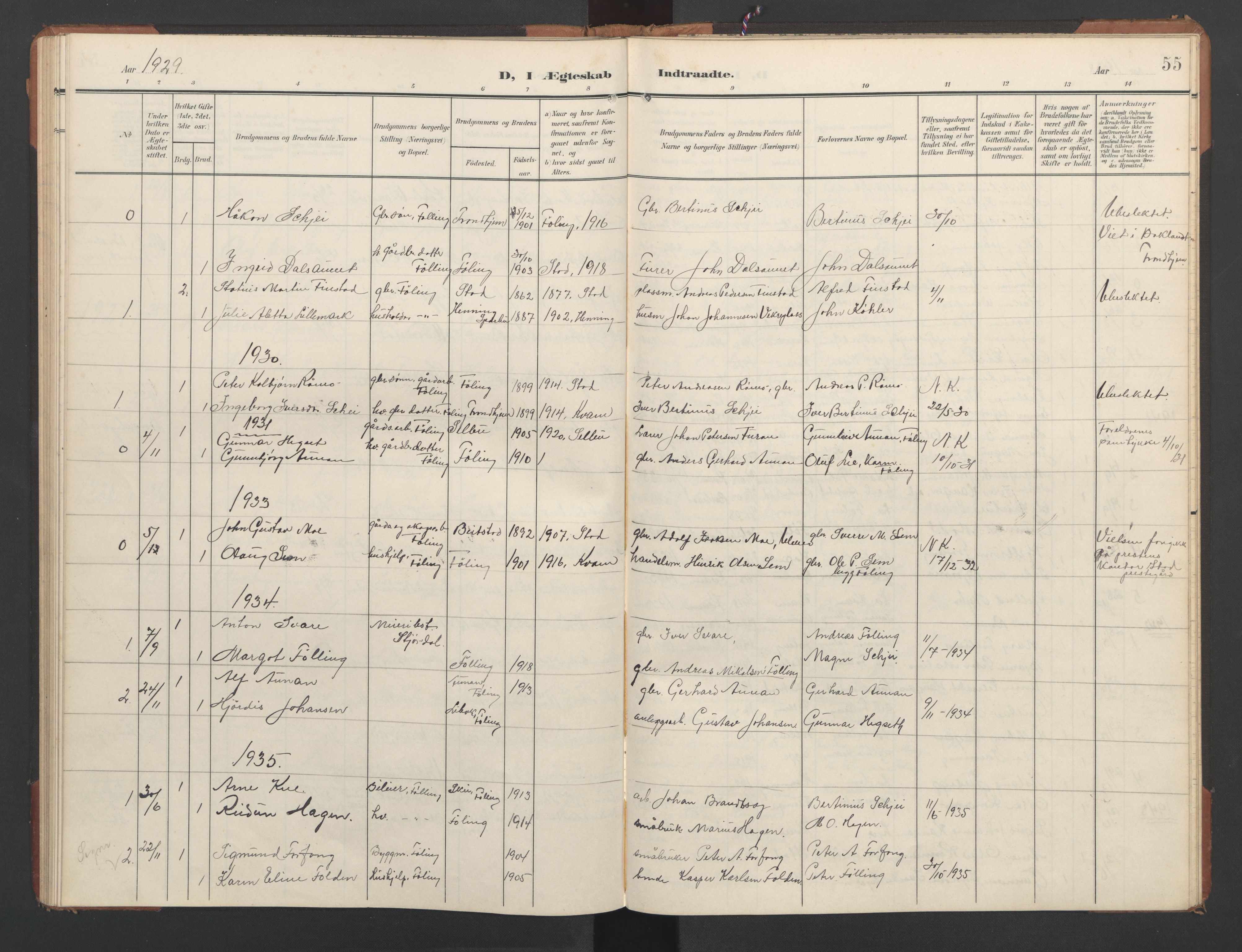 Ministerialprotokoller, klokkerbøker og fødselsregistre - Nord-Trøndelag, AV/SAT-A-1458/748/L0465: Parish register (copy) no. 748C01, 1908-1960, p. 55