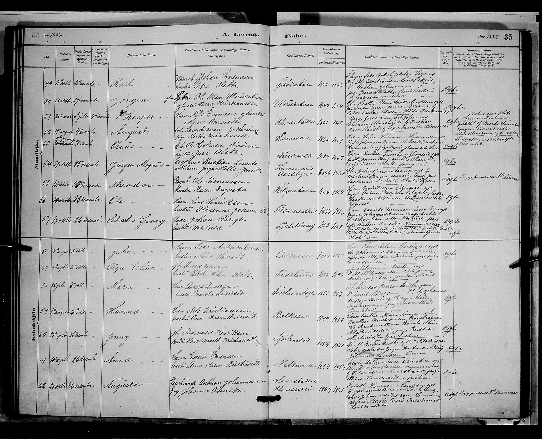 Østre Toten prestekontor, AV/SAH-PREST-104/H/Ha/Hab/L0005: Parish register (copy) no. 5, 1884-1893, p. 35