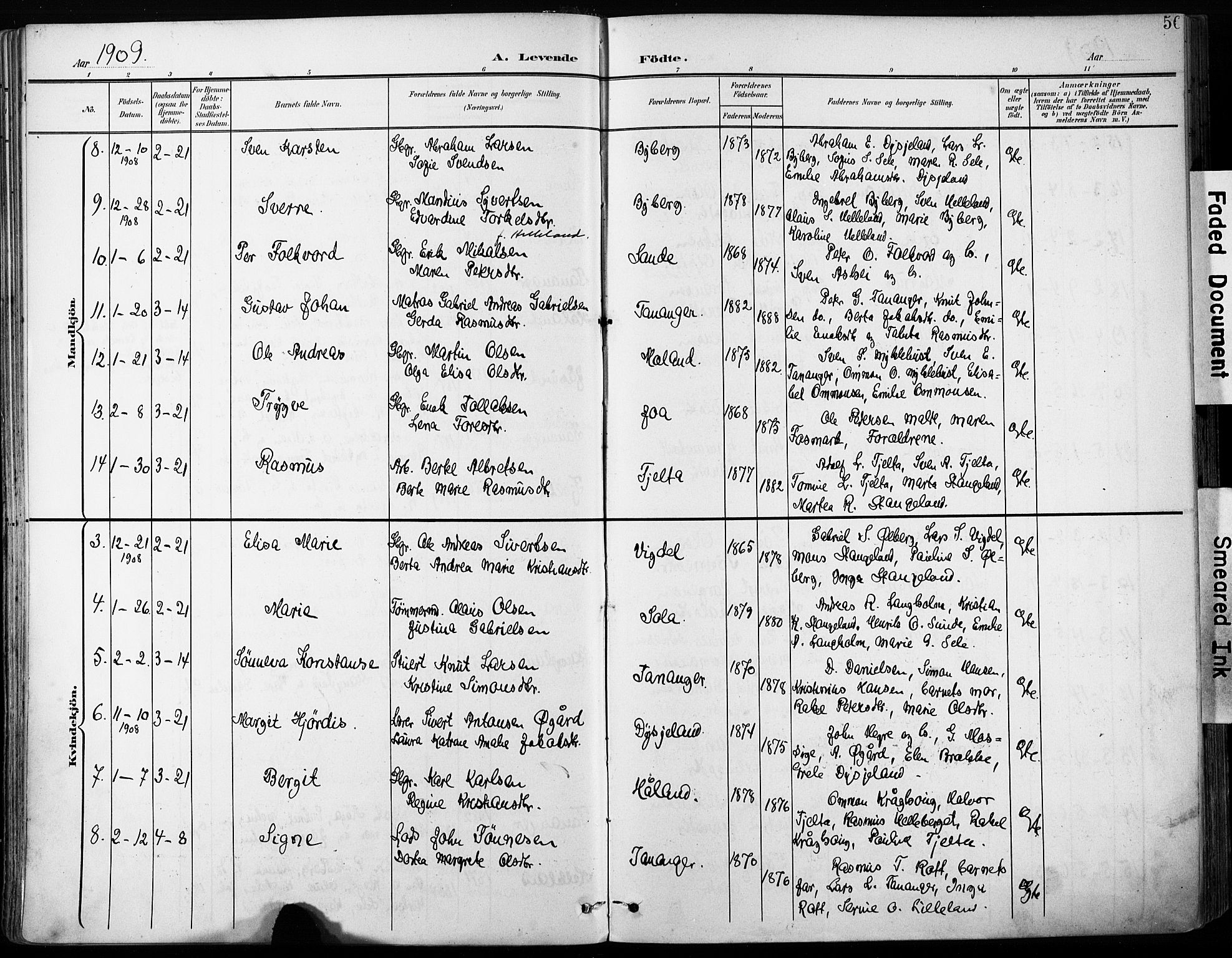 Håland sokneprestkontor, AV/SAST-A-101802/001/30BA/L0013: Parish register (official) no. A 12, 1901-1913, p. 57