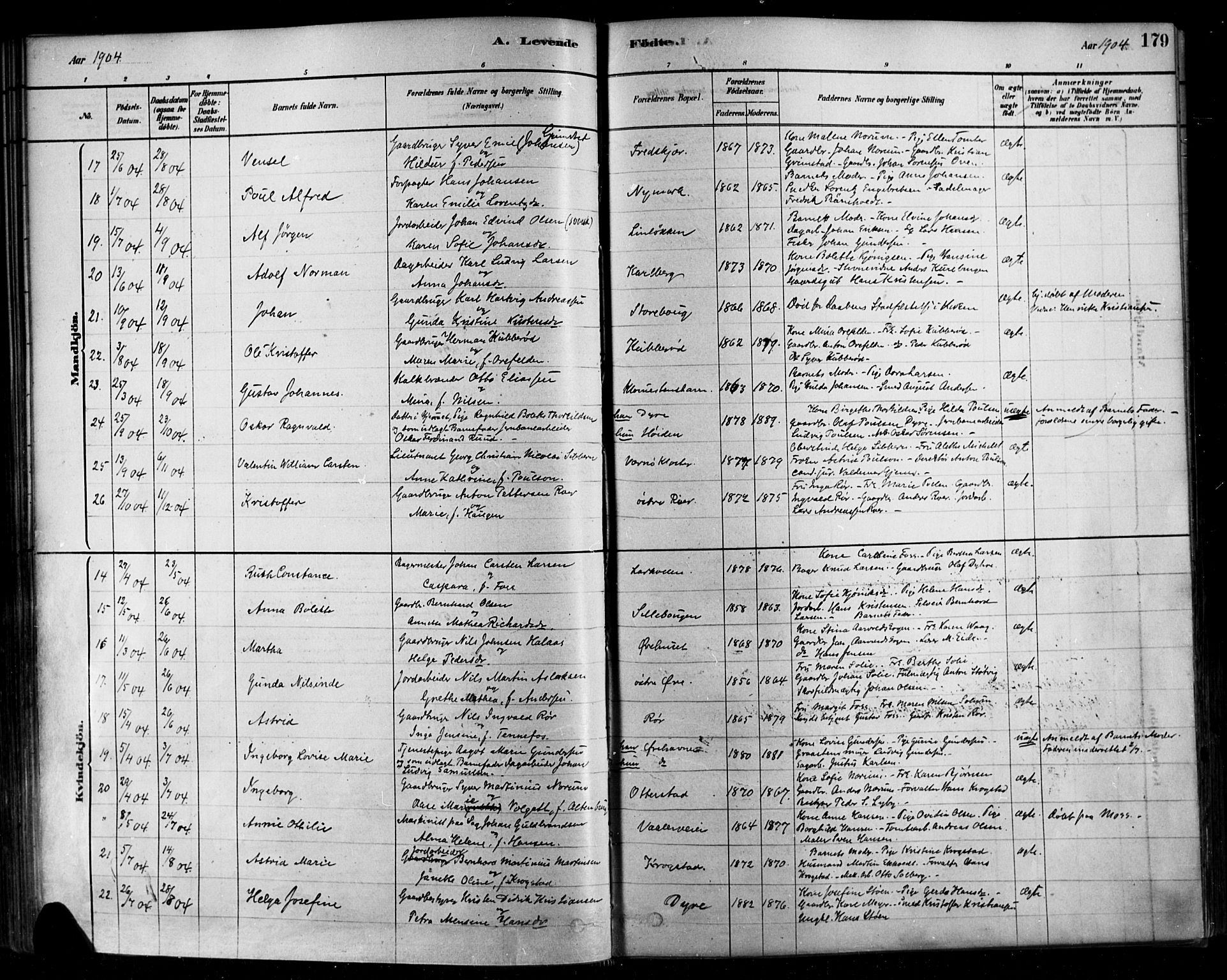 Rygge prestekontor Kirkebøker, AV/SAO-A-10084b/F/Fa/L0007: Parish register (official) no. 7, 1878-1904, p. 179