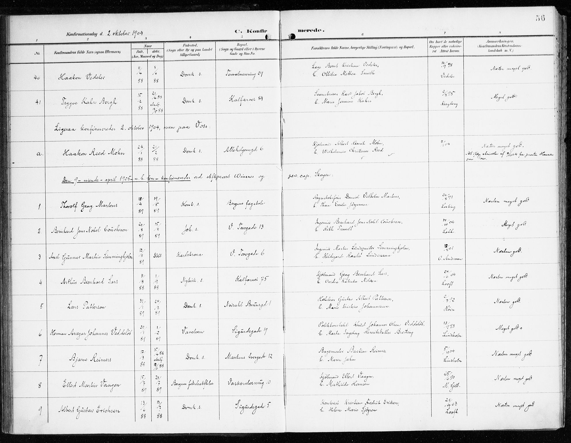 Domkirken sokneprestembete, SAB/A-74801/H/Haa/L0031: Parish register (official) no. C 6, 1898-1915, p. 56