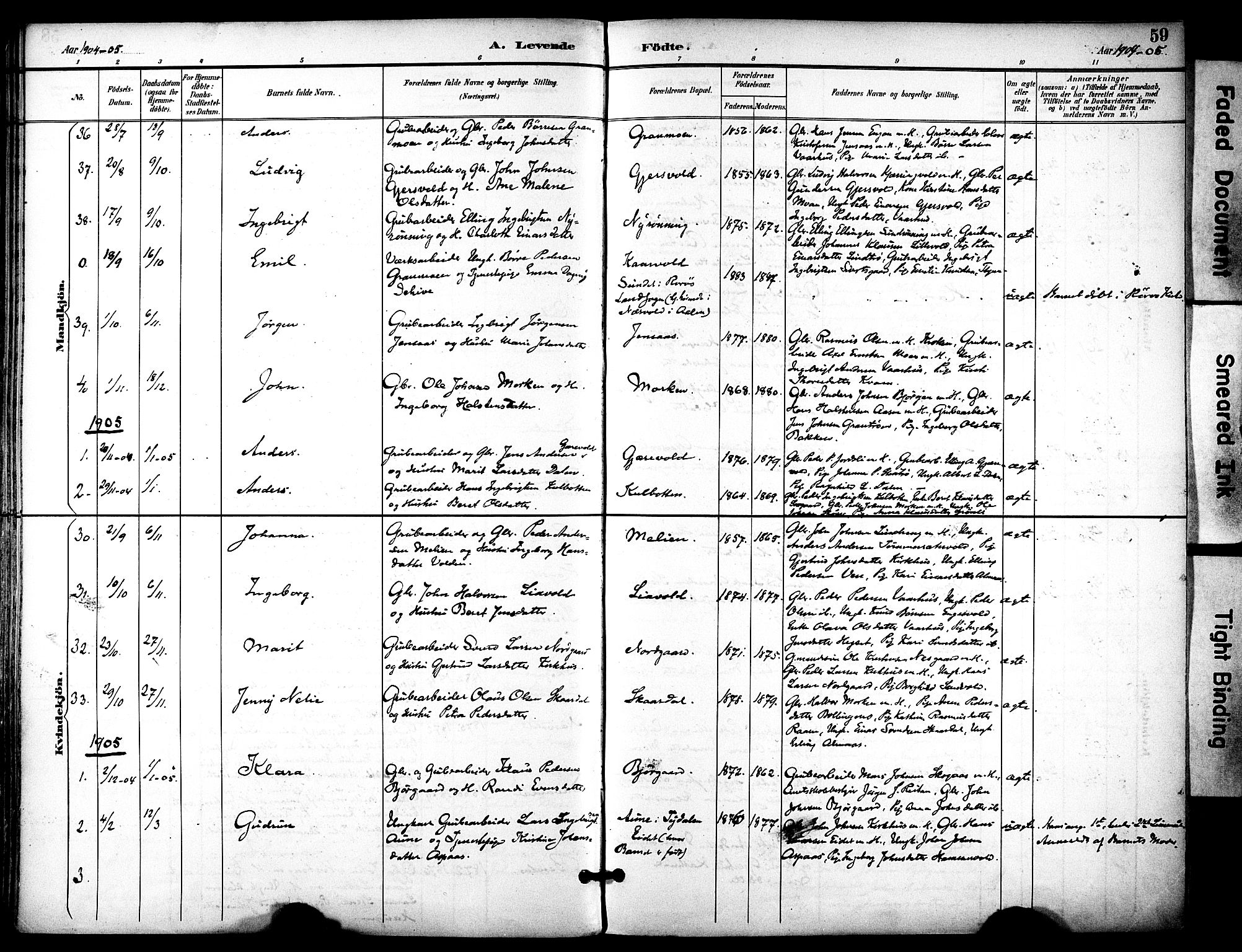 Ministerialprotokoller, klokkerbøker og fødselsregistre - Sør-Trøndelag, AV/SAT-A-1456/686/L0984: Parish register (official) no. 686A02, 1891-1906, p. 59