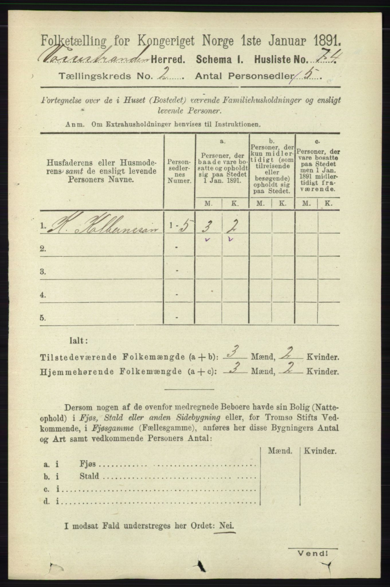 RA, 1891 census for 1236 Vossestrand, 1891, p. 715