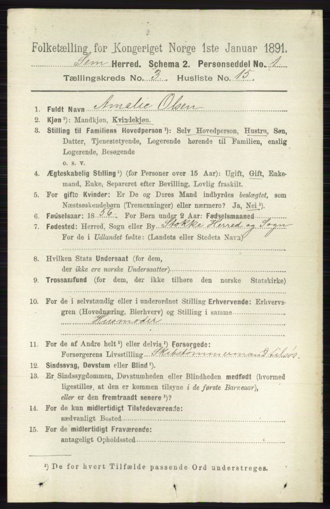 RA, 1891 census for 0721 Sem, 1891, p. 1131