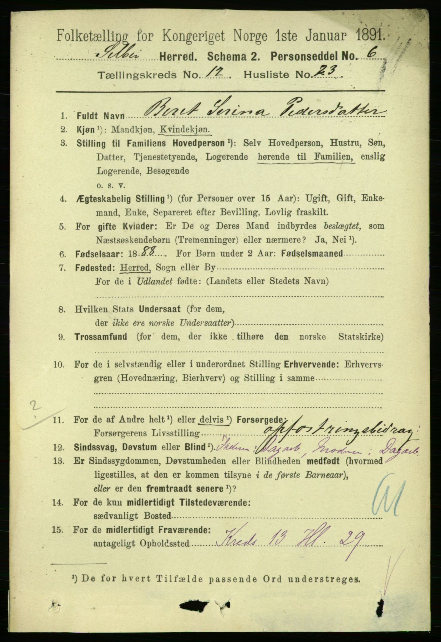 RA, 1891 census for 1664 Selbu, 1891, p. 4533