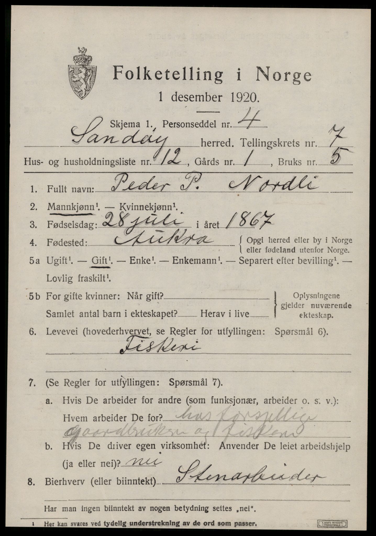 SAT, 1920 census for Sandøy, 1920, p. 2466