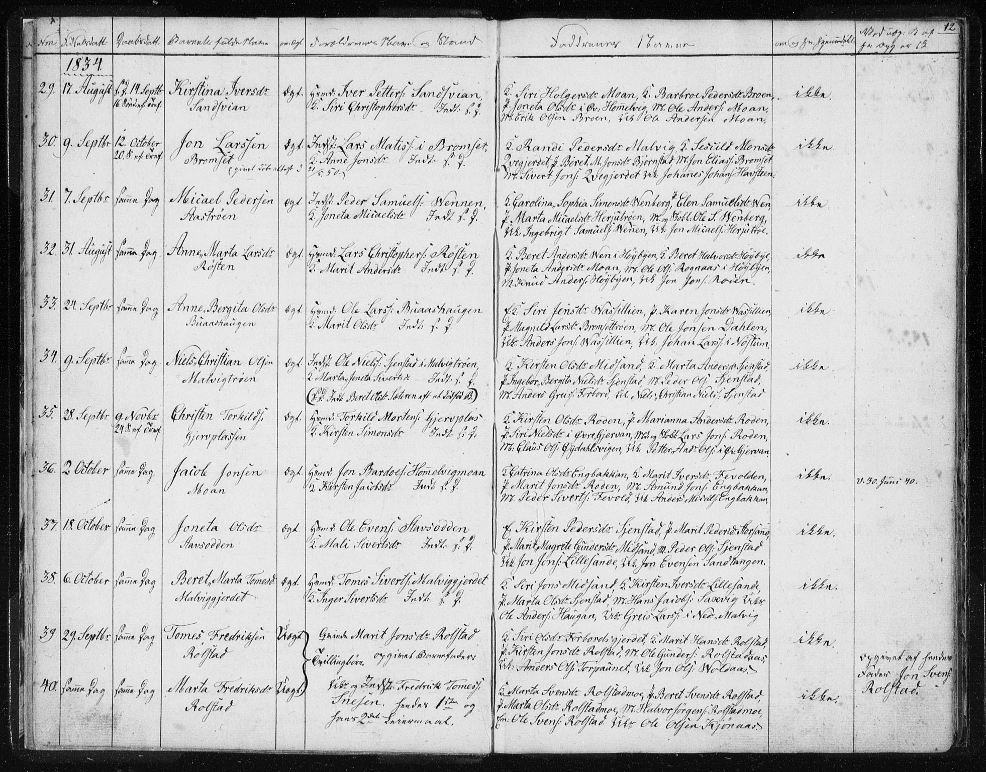 Ministerialprotokoller, klokkerbøker og fødselsregistre - Sør-Trøndelag, SAT/A-1456/616/L0405: Parish register (official) no. 616A02, 1831-1842, p. 12